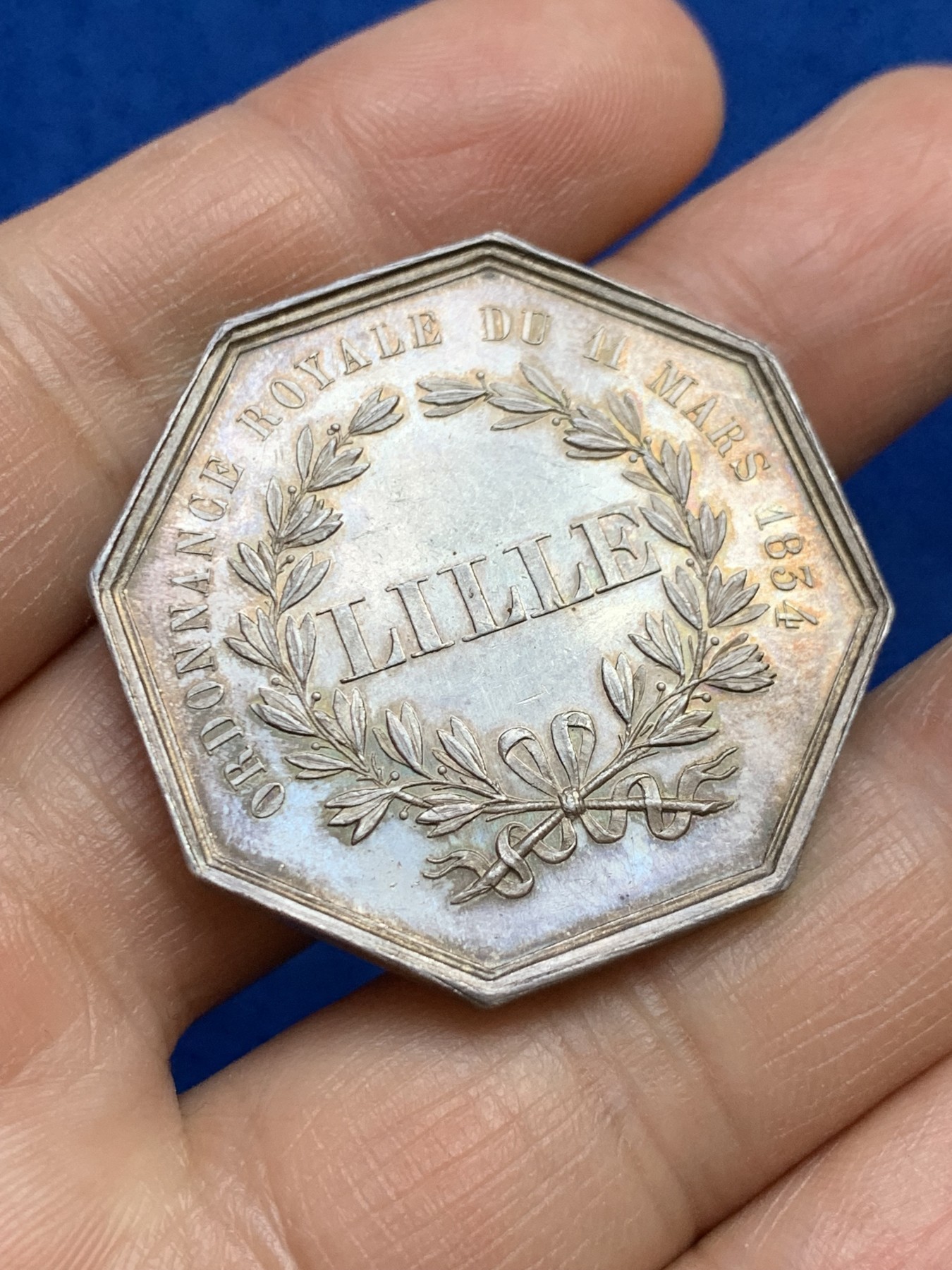 《竞宝斋》第237场- 周日，周一，周二，周日 疯狂4连拍 (全场包邮) 法国八角银章，里尔储蓄银行，21.34g，36.5mm，丰饶角边铭，大规格，油性包浆状态很好