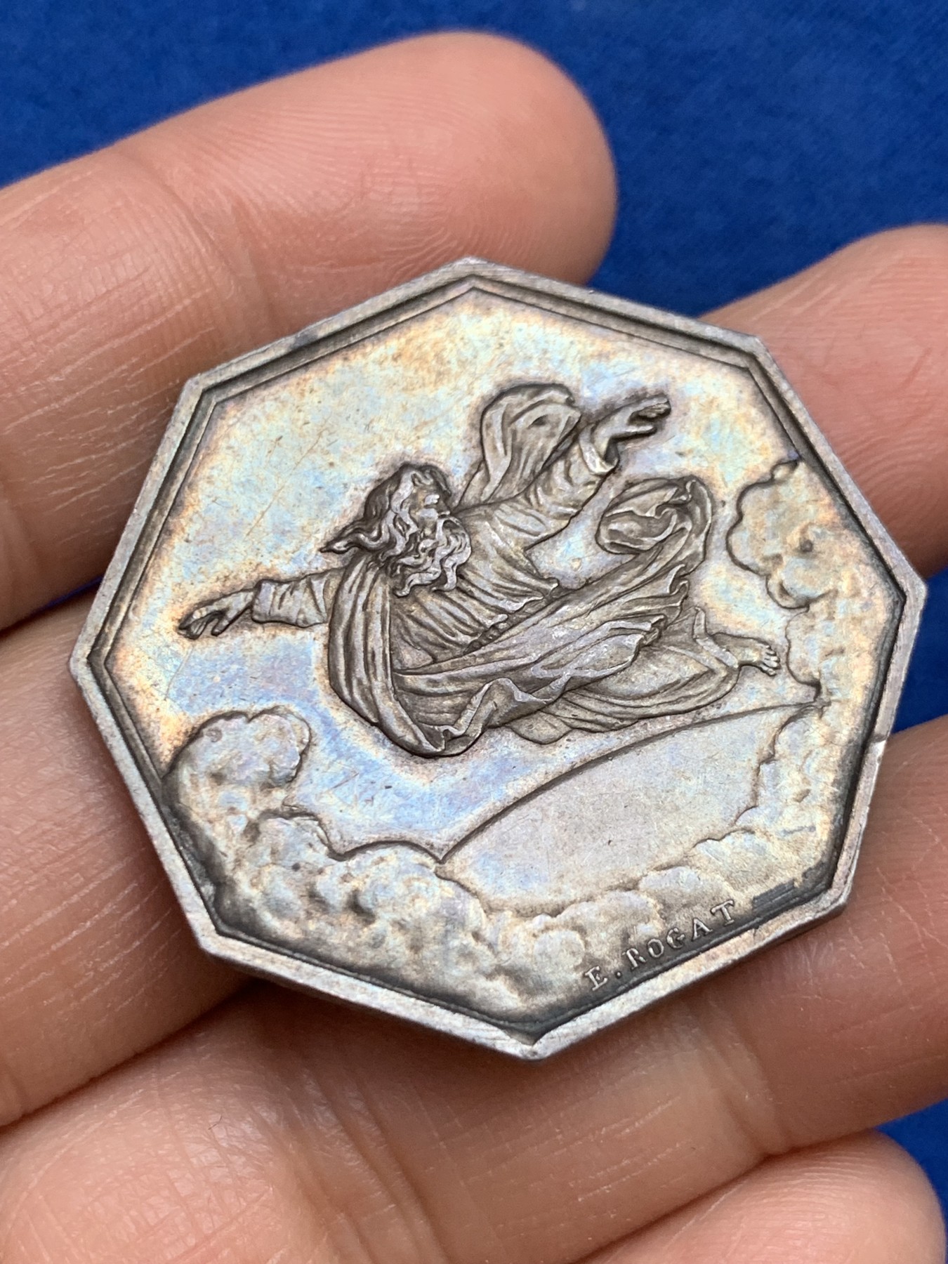 《竞宝斋》第237场- 周日，周一，周二，周日 疯狂4连拍 (全场包邮) 法国八角银章，天父保险公司，飞天的宙斯，重量19.78克，对边直径36.3毫米，1860-1879年蜜蜂边铭