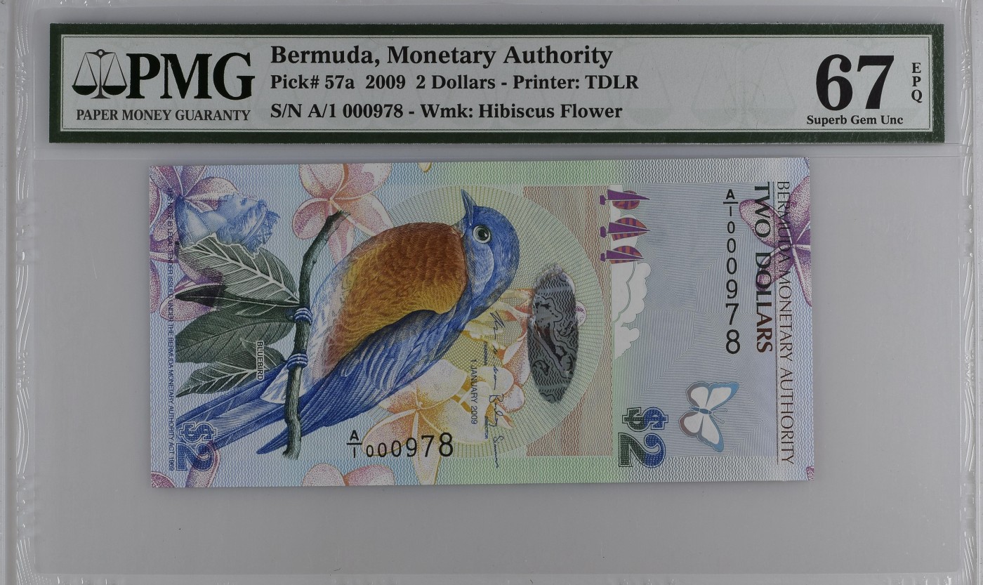 收藏联盟Quantum Auction 第319期拍卖  百慕大2009年2元 PMG67 A/1冠百位号 无4