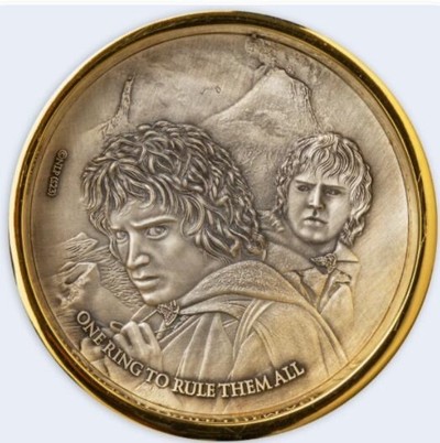 【海寕潮】拍卖第九十八期【年前狂欢节第三场】 - 【海寧潮】萨摩亚2023年指环王至尊魔戒3盎司仿古纪念银币原价2500元，有自然氧化，盒子有破损