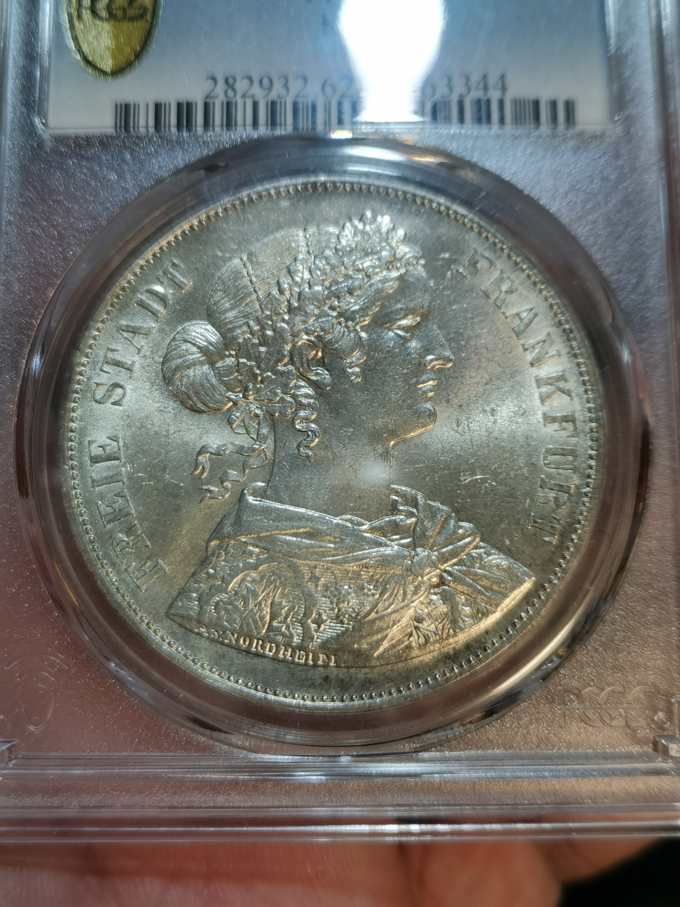 PCGS-MS62德国1862年法兰克福少女两泰勒银币 PCGS-MS62德国1862年法兰克福少女两泰勒银币