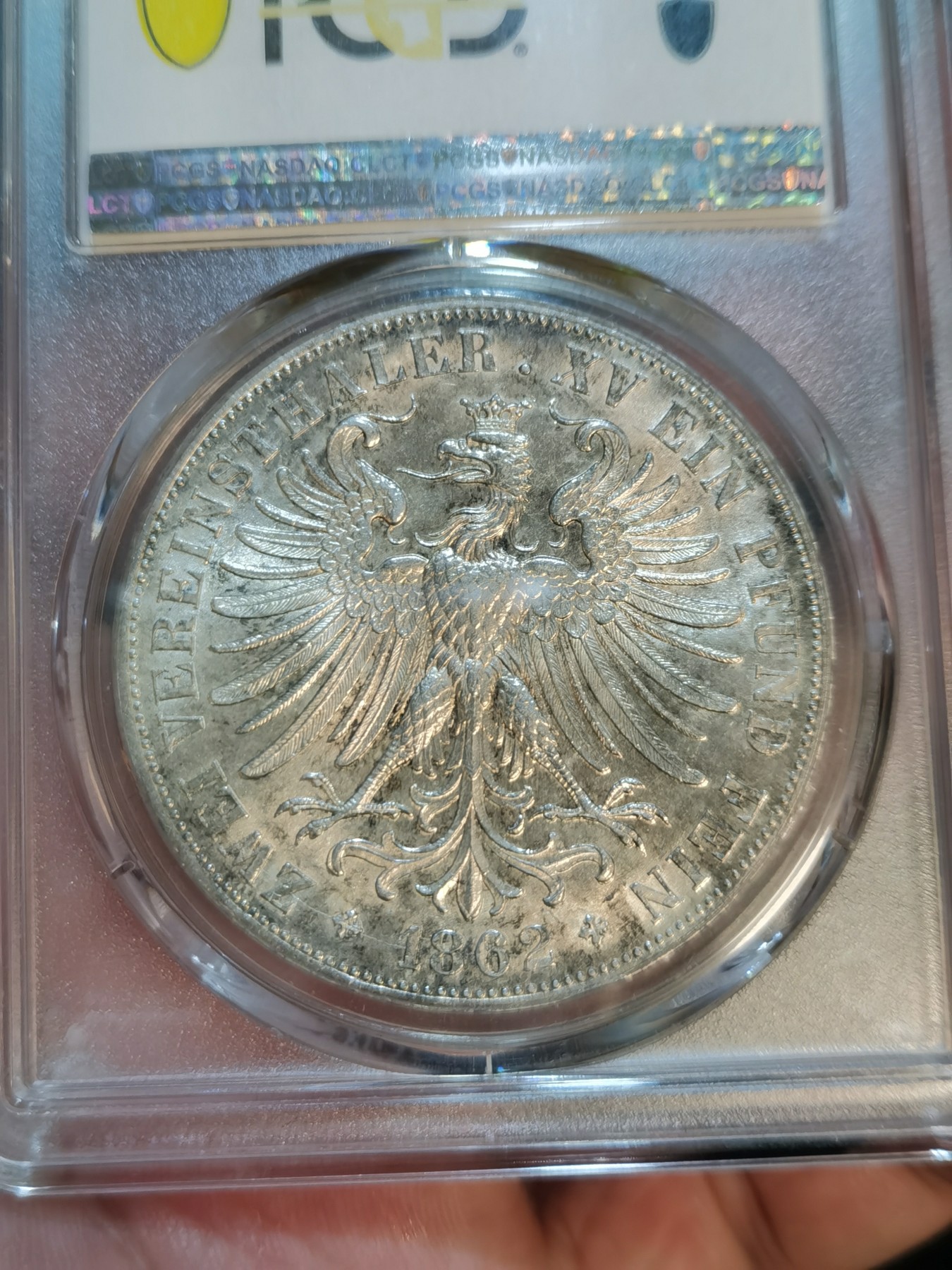 PCGS-MS62德国1862年法兰克福少女两泰勒银币 PCGS-MS62德国1862年法兰克福少女两泰勒银币