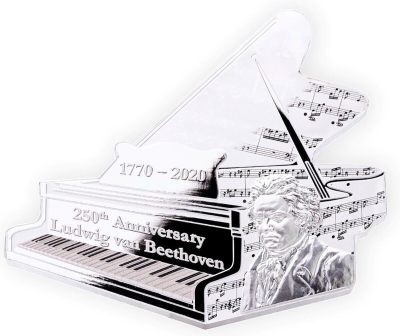 【海寕潮】拍卖第九十七期【年前狂欢节第二场】 - 【海寧潮】所罗门2020音乐家贝多芬诞辰250周年钢琴型5盎司异银币，外盒有损坏,国外售价499美金！@@