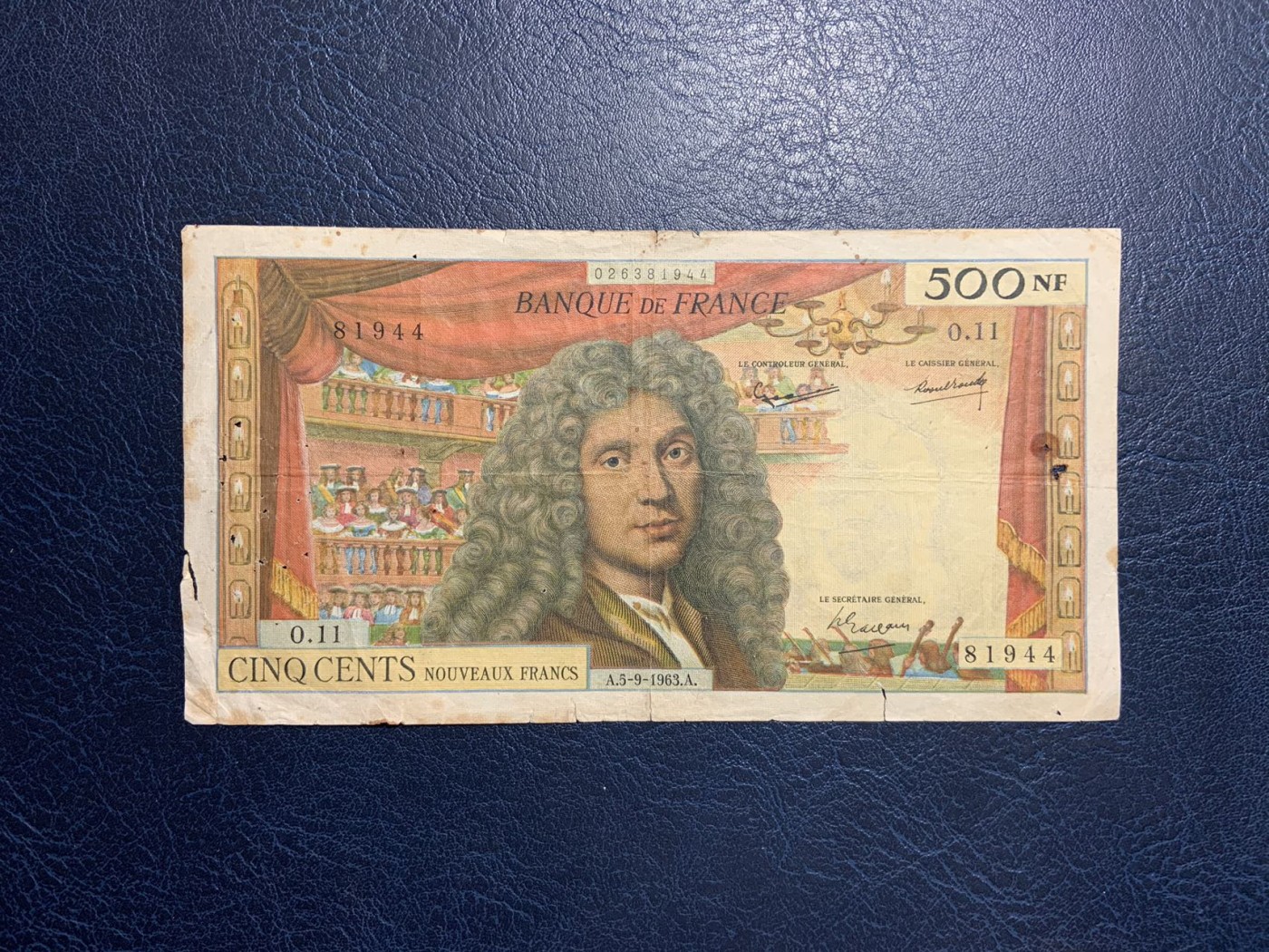 收藏联盟Quantum Auction 第319期拍卖  法国1963年500法郎 品相如图 剧作家 莫里哀 稀少