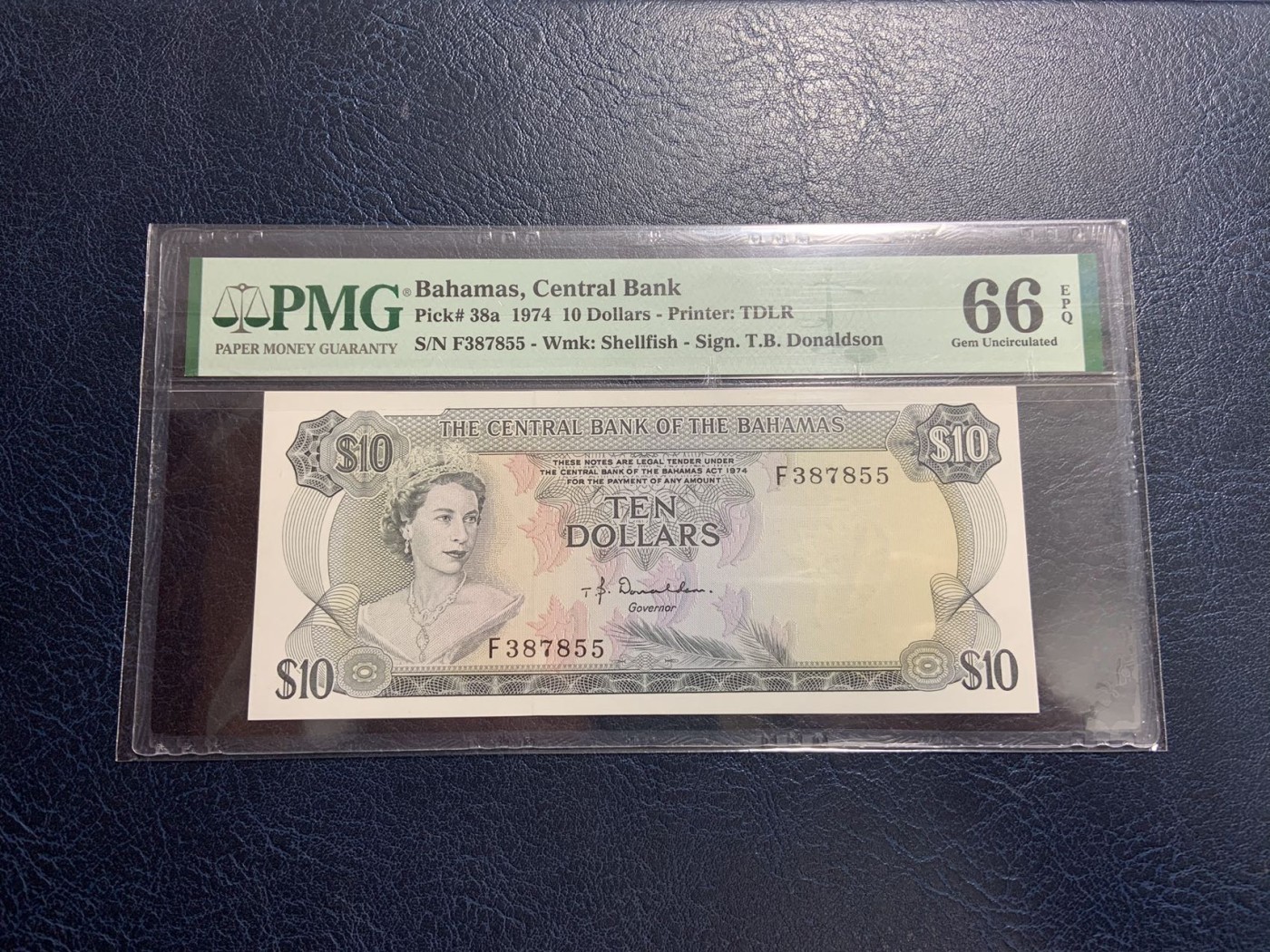 收藏联盟Quantum Auction 第319期拍卖  巴哈马中央银行1974年10元 PMG66 号码无4双尾号 火烈鸟 