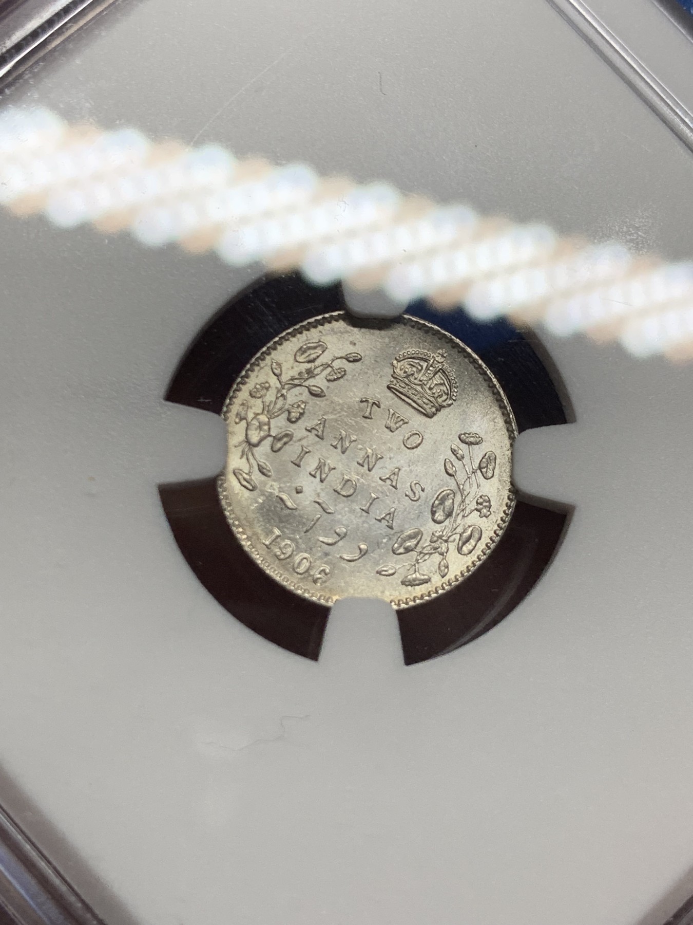 《竞宝斋》第235场-周日，周一，周二，周三 疯狂4连拍 (全场包邮) NGC MS62 1906年C版 英属印度 爱七 2安娜 银币 原卷拆评级