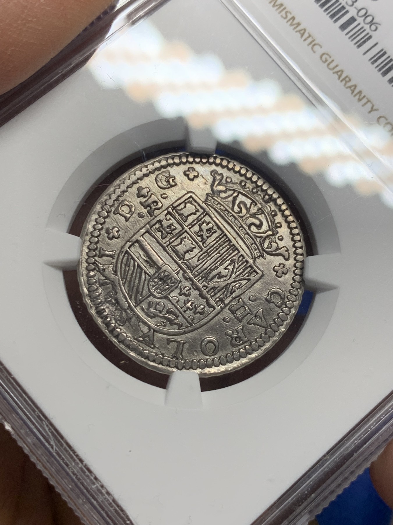 《竞宝斋》第235场-周日，周一，周二，周三 疯狂4连拍 (全场包邮) NGC-AU 西班牙 巴塞罗那 1708/7年 卡洛斯三世 2里亚尔 银币 西班牙王位纷争时期由卡洛斯三世【也就是之后的神罗皇帝查理六世】发行 少见