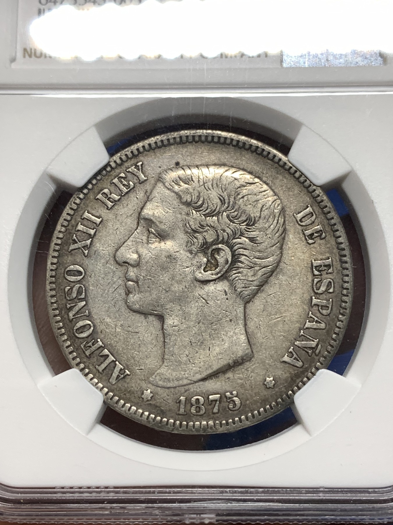 《竞宝斋》第235场-周日，周一，周二，周三 疯狂4连拍 (全场包邮) NGC-XF45，西班牙1875（75）年阿方索十二世5比塞塔银币，通货好品