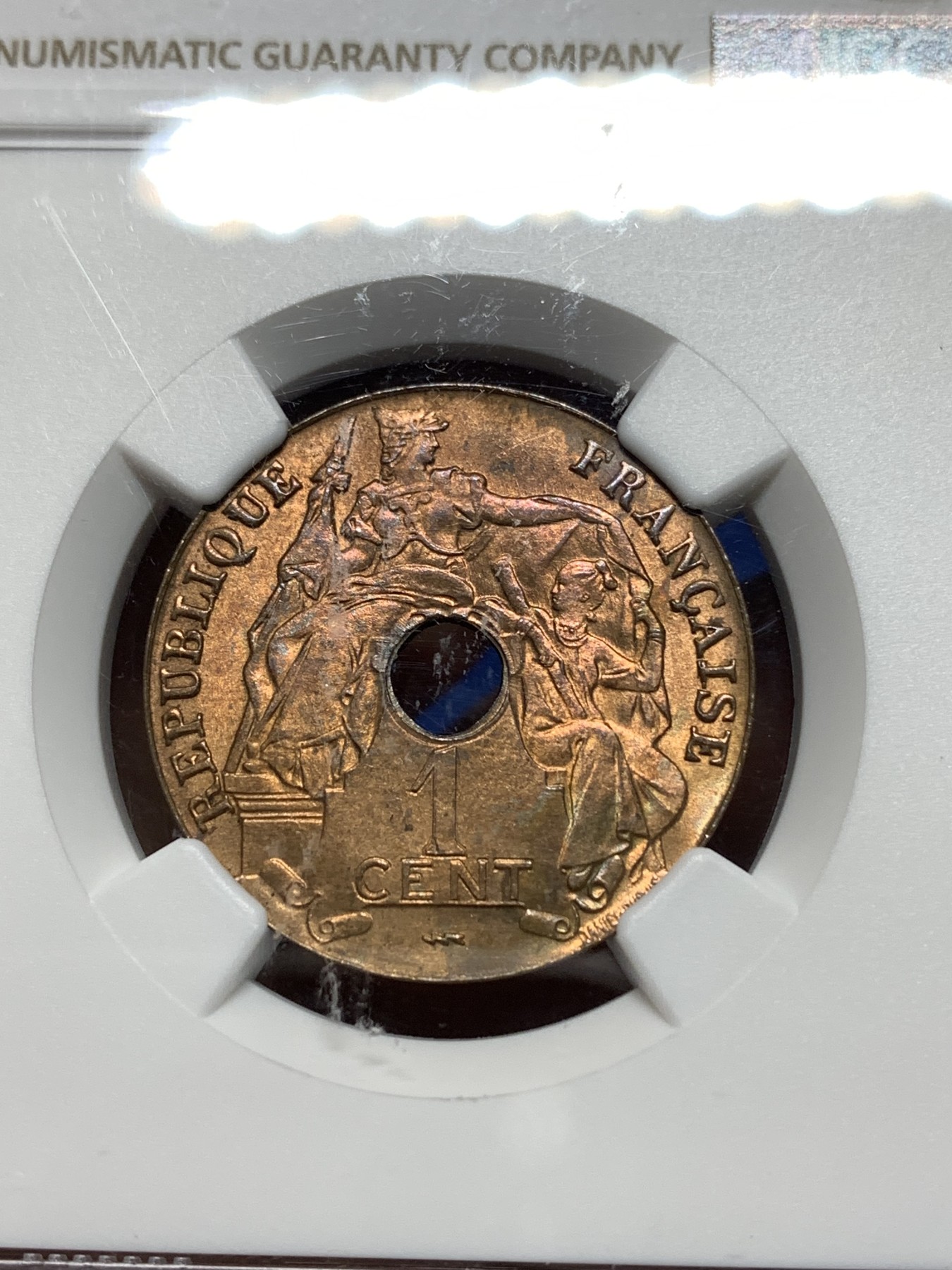 《竞宝斋》第235场-周日，周一，周二，周三 疯狂4连拍 (全场包邮) NGC-MS64RB 法属印支1923年百分之一铜币THUNDERBOLT版