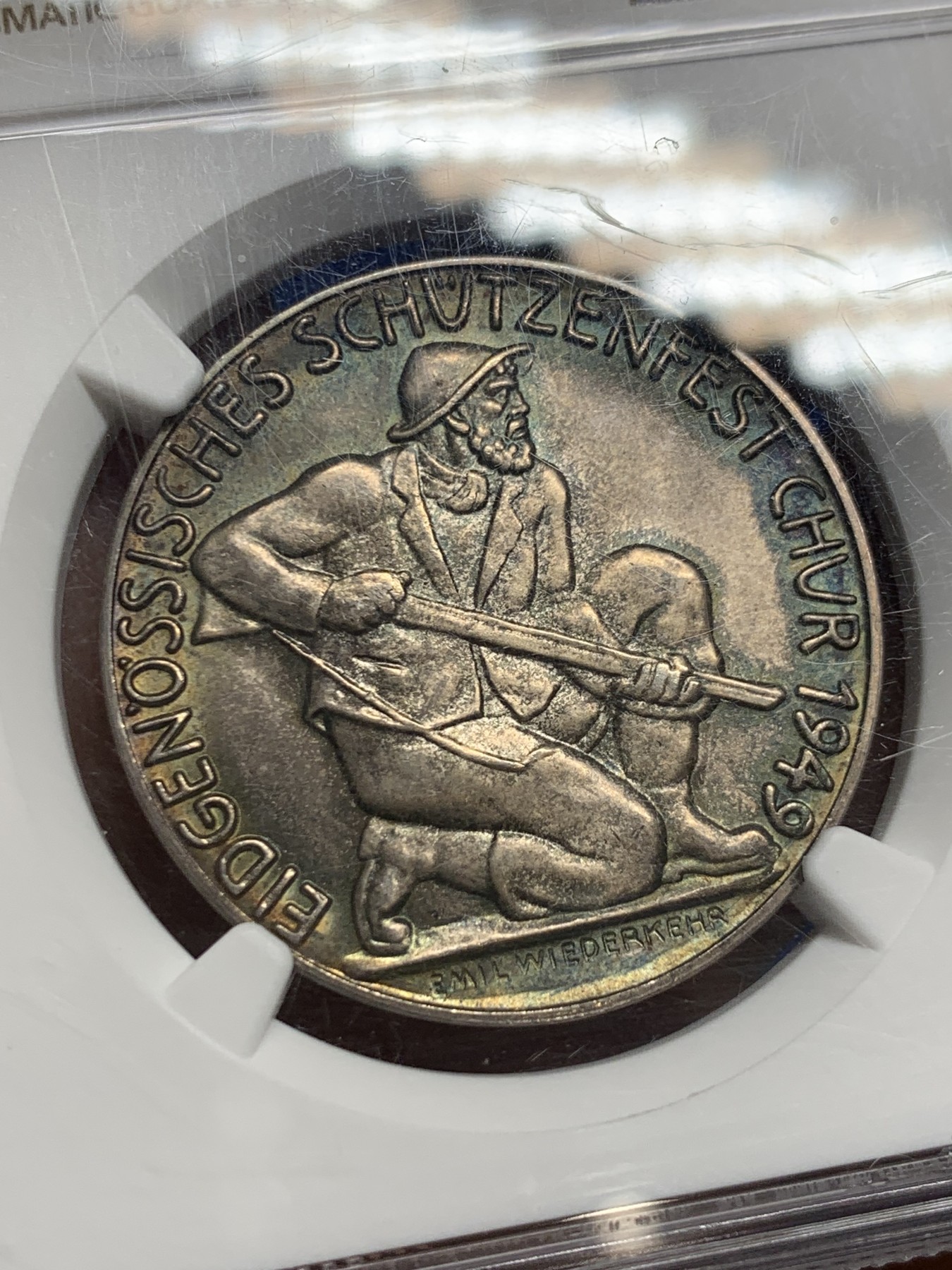 《竞宝斋》第237场- 周日，周一，周二，周日 疯狂4连拍 (全场包邮) NGC-MS66 瑞士 1949年格劳宾登射击节银章（发行量小于500枚，亚军分 ） 