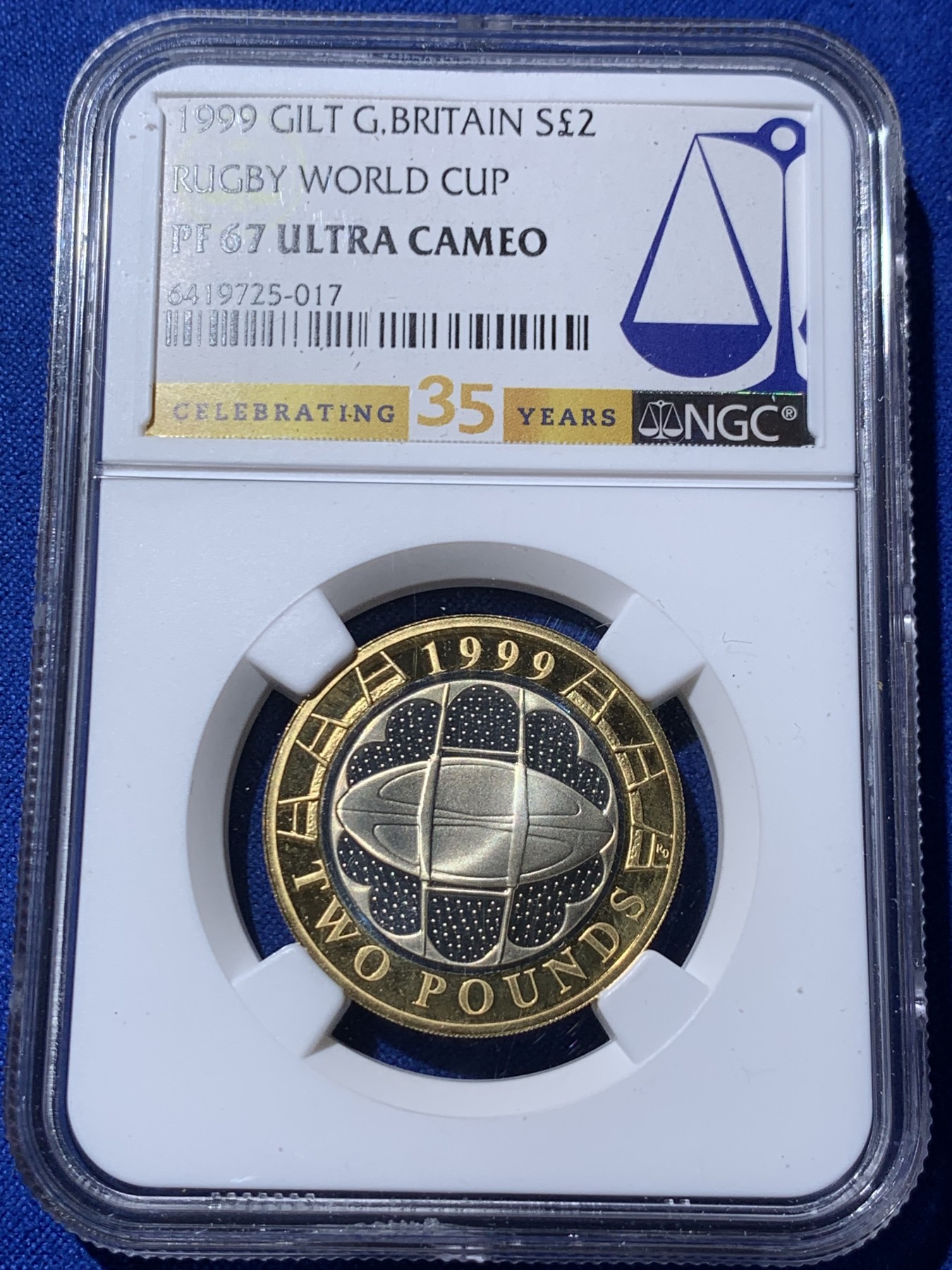 《竞宝斋》第235场-周日，周一，周二，周三 疯狂4连拍 (全场包邮) NGC-PF67UC 英国1999年橄榄球世界杯双色纪念银币