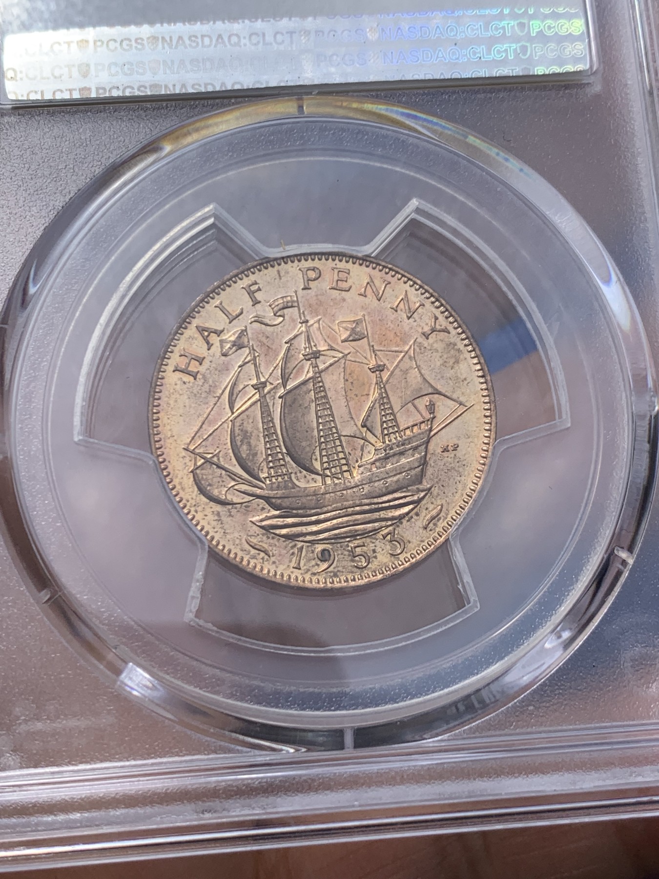 《竞宝斋》第235场-周日，周一，周二，周三 疯狂4连拍 (全场包邮) PCGS-MS64RD 季军分 1953年伊丽莎白女王精铸半便士，RD难得，凑套佳品。22年SBP拍卖65RD合人民币超过950元成交。