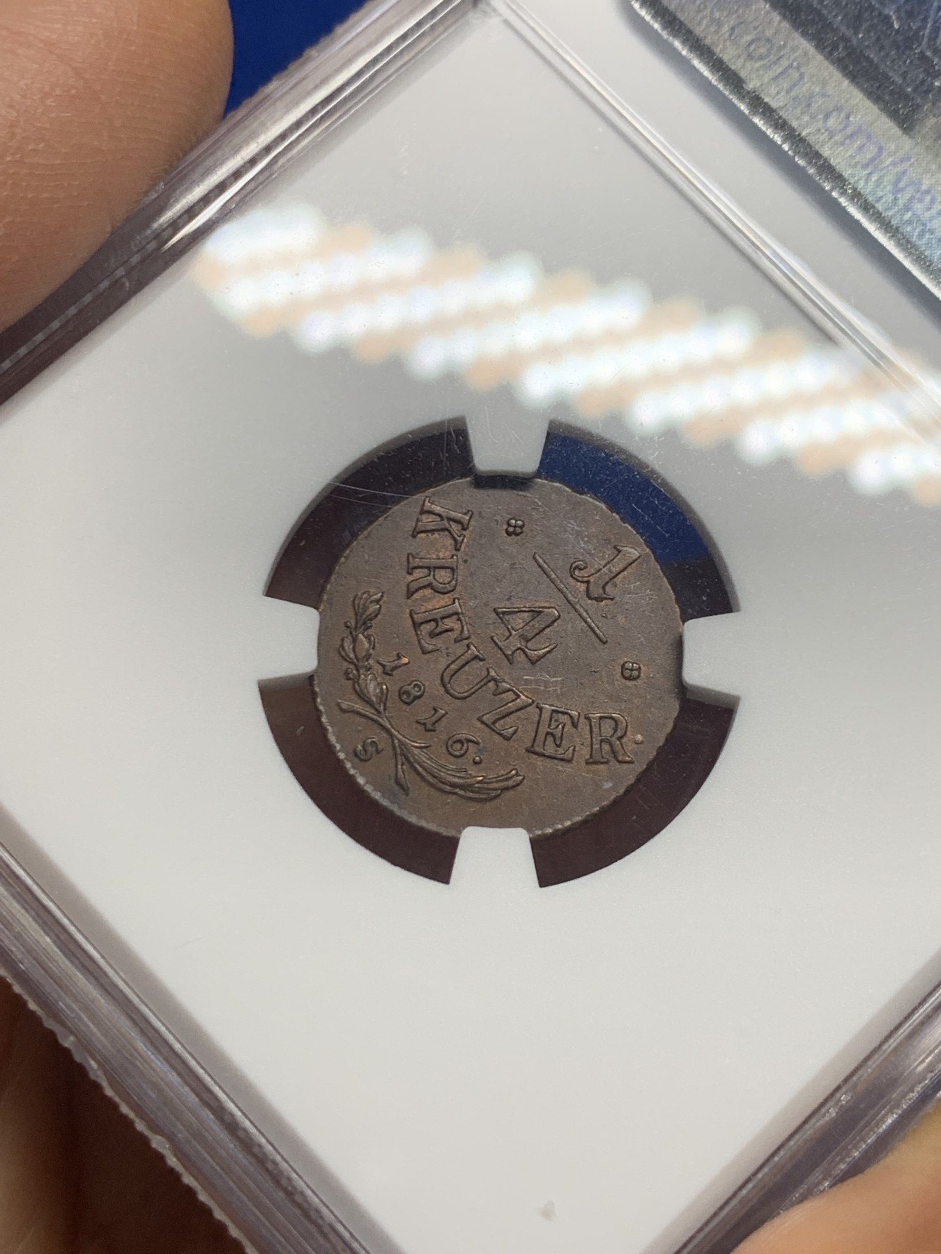 《竞宝斋》第235场-周日，周一，周二，周三 疯狂4连拍 (全场包邮) NGC-MS64BN 奥地利 1816年S版 1/4克鲁泽 少见面值 冠军分 难得BU+品质