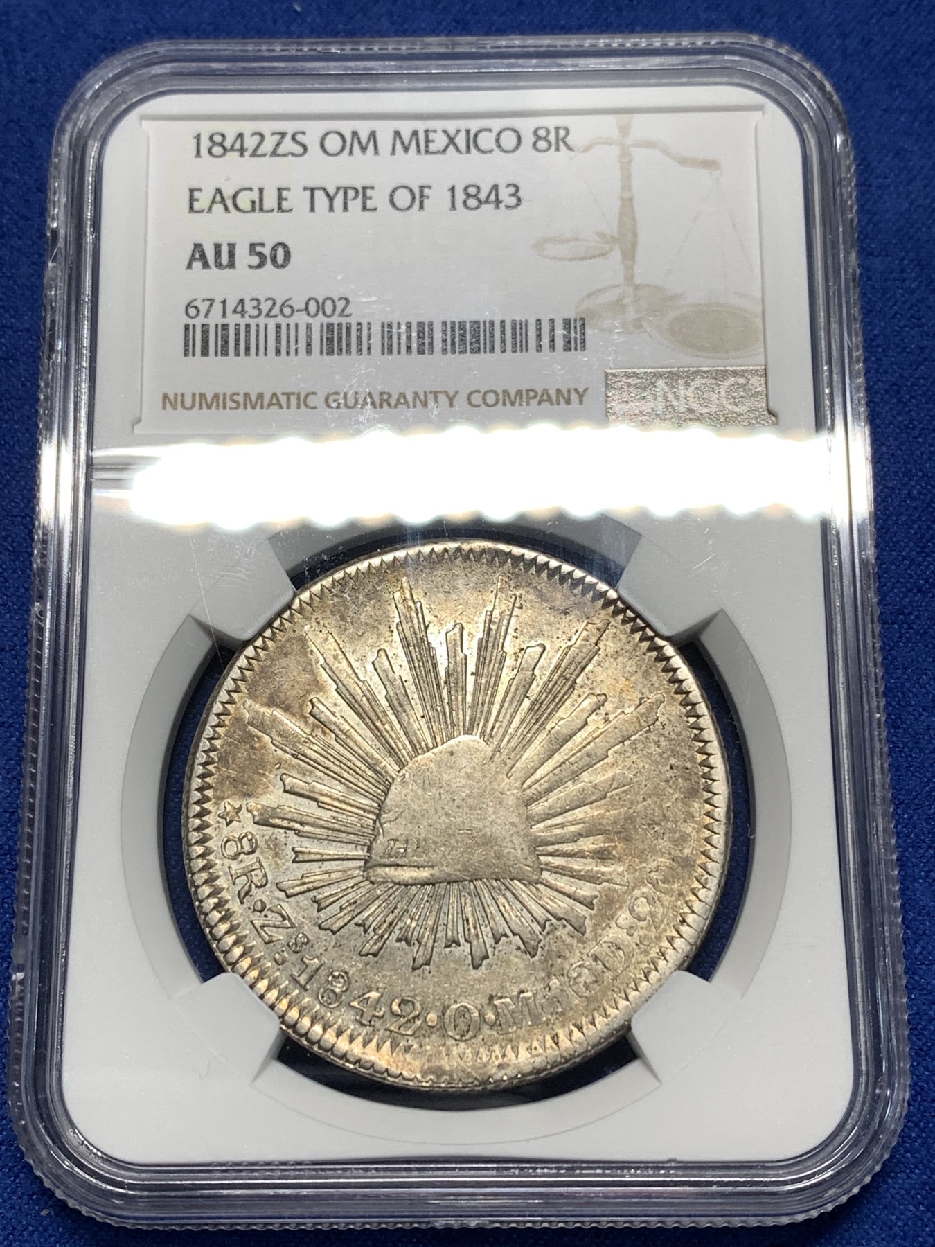 《竞宝斋》第235场-周日，周一，周二，周三 疯狂4连拍 (全场包邮) NGC-AU50 墨西哥1842年Zs厂8r鹰洋 1843版鹰型