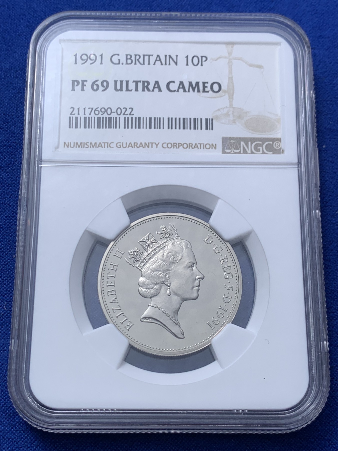《竞宝斋》第235场-周日，周一，周二，周三 疯狂4连拍 (全场包邮) NGC PF69UC 英国1991年中年女王头像10便士 最美中年女王头像 币面近乎完美