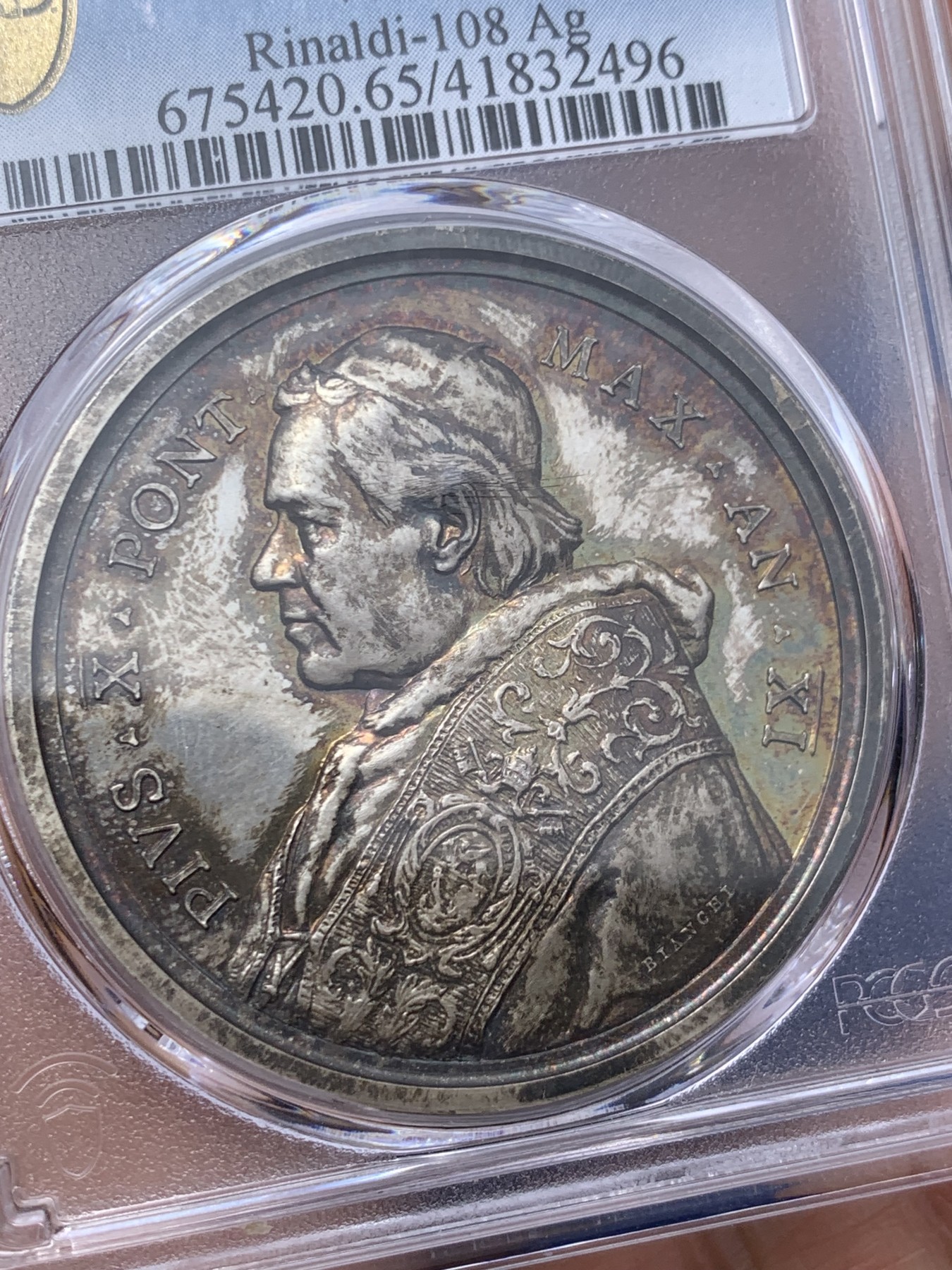 《竞宝斋》第235场-周日，周一，周二，周三 疯狂4连拍 (全场包邮) PCGS SP65  梵蒂冈1914顶级幻彩教皇银章