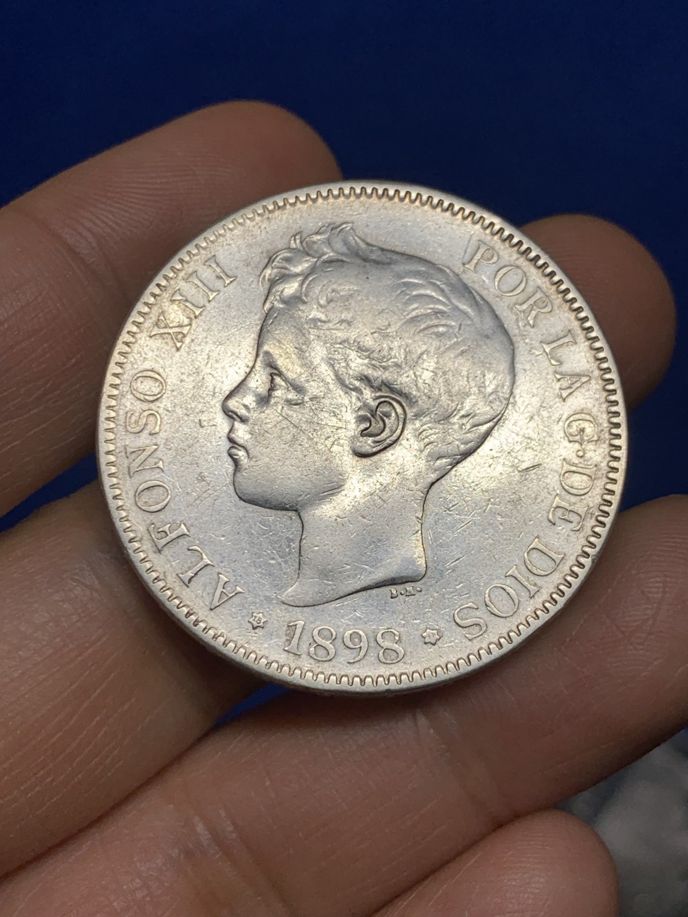 《竞宝斋》第235场-周日，周一，周二，周三 疯狂4连拍 (全场包邮) 西班牙1898年阿方索5比塞塔银币