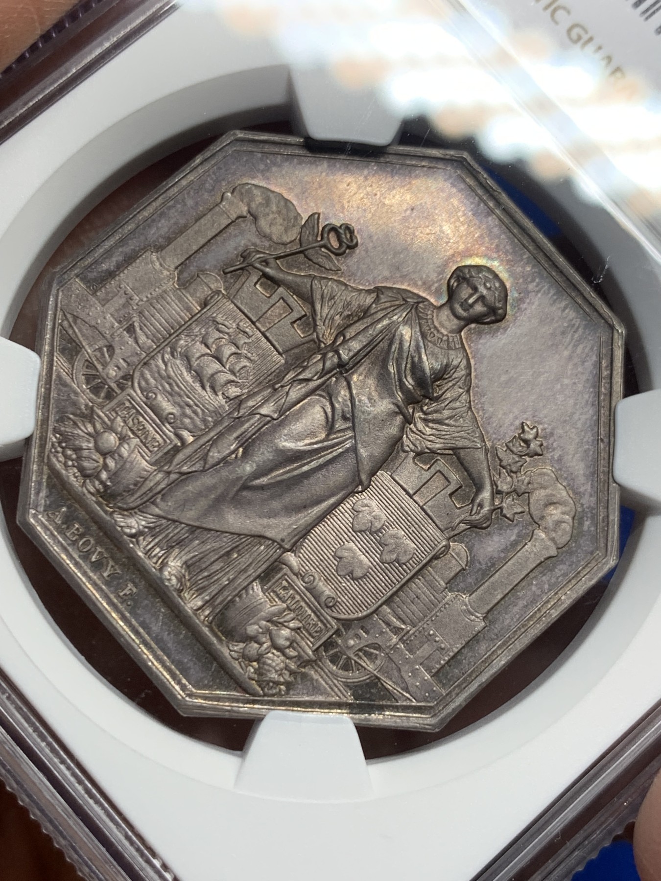 《竞宝斋》第237场- 周日，周一，周二，周日 疯狂4连拍 (全场包邮) NGC-MS64 法国八角银质代币，巴黎至奥尔良铁路通车纪念