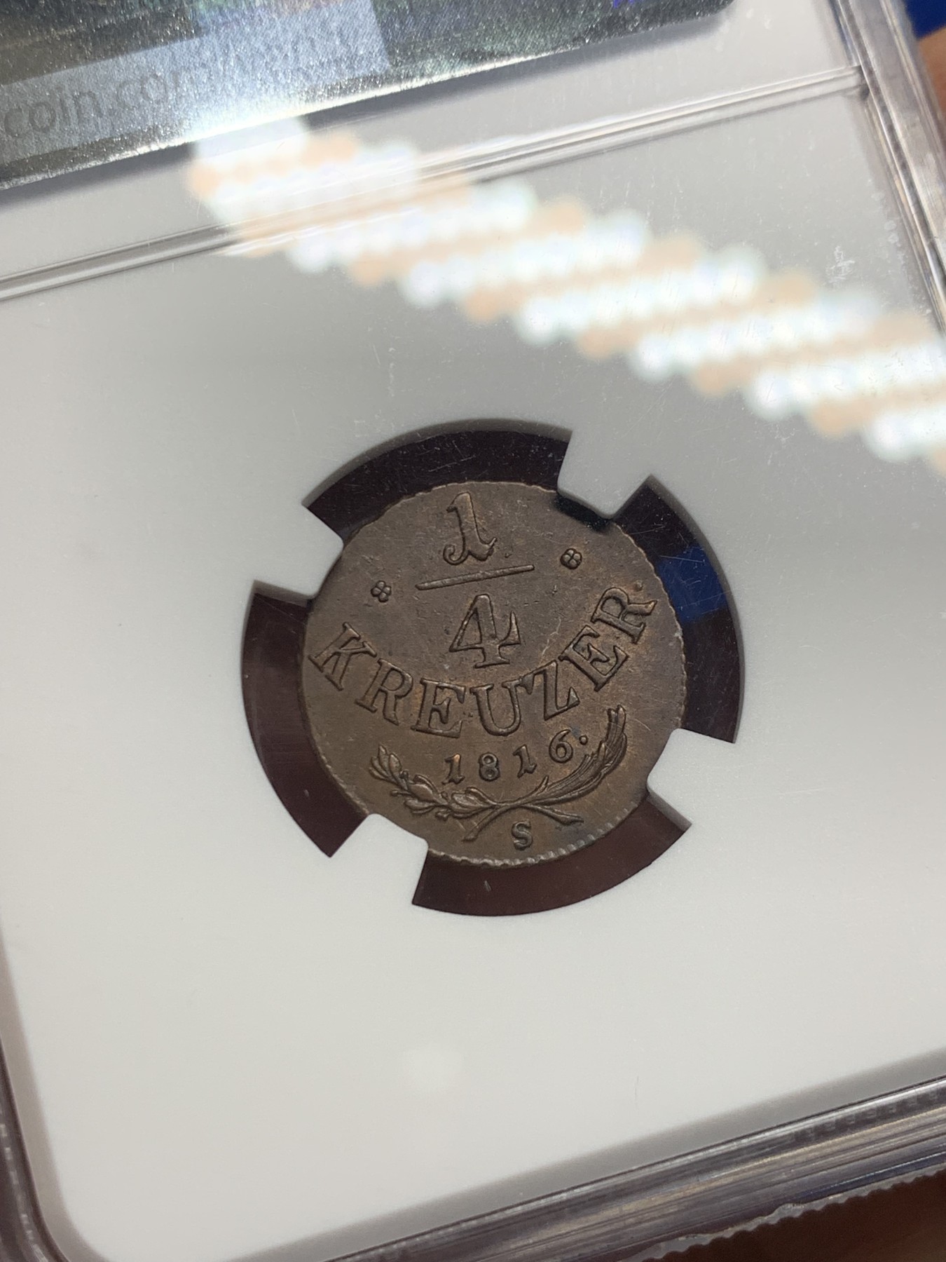 《竞宝斋》第235场-周日，周一，周二，周三 疯狂4连拍 (全场包邮) NGC-MS64BN 奥地利 1816年S版 1/4克鲁泽 少见面值 冠军分 难得BU+品质