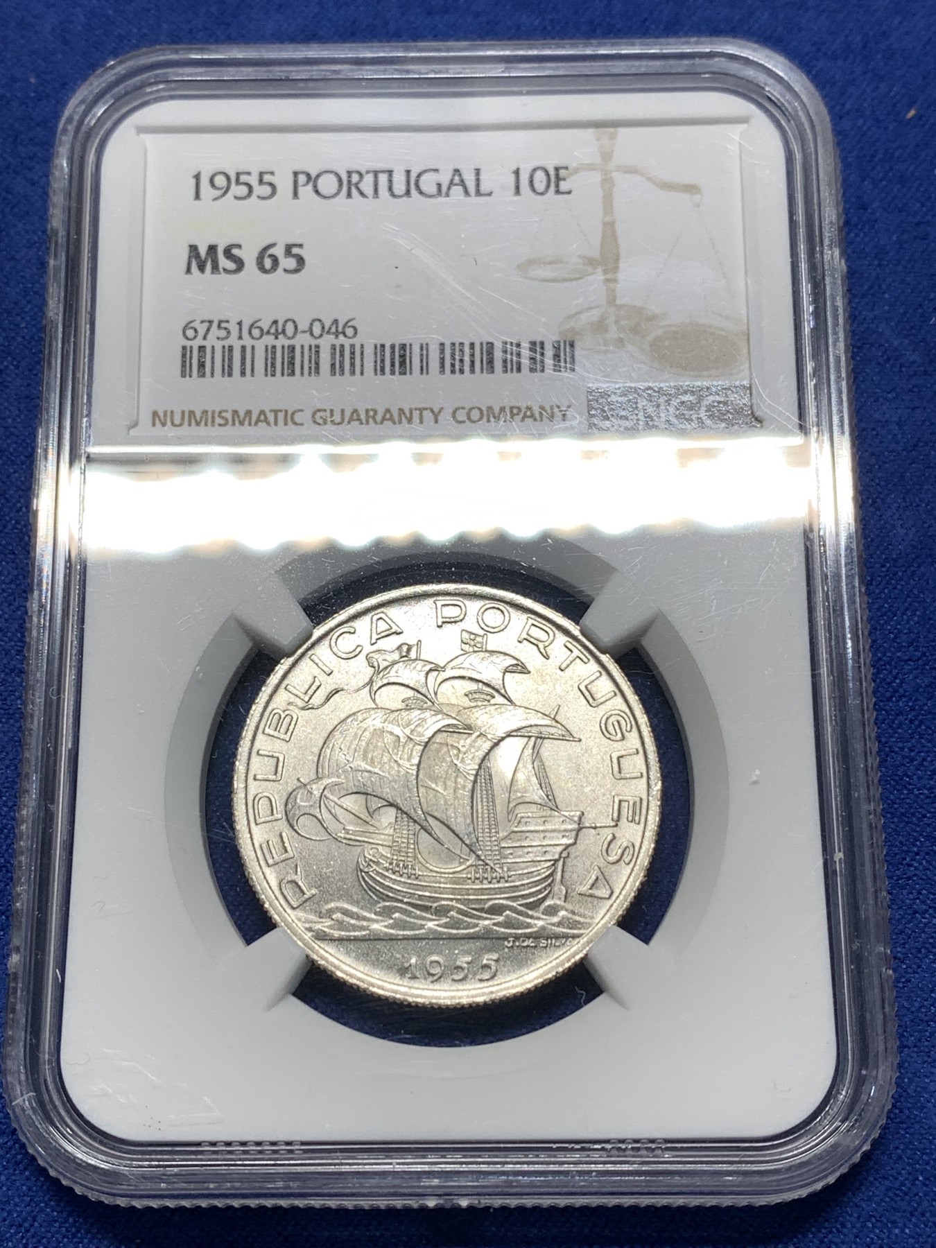 《竞宝斋》第235场-周日，周一，周二，周三 疯狂4连拍 (全场包邮) NGC-MS65 葡萄牙1955年大帆船10埃斯库多 一帆风顺 性价比高 人手一个