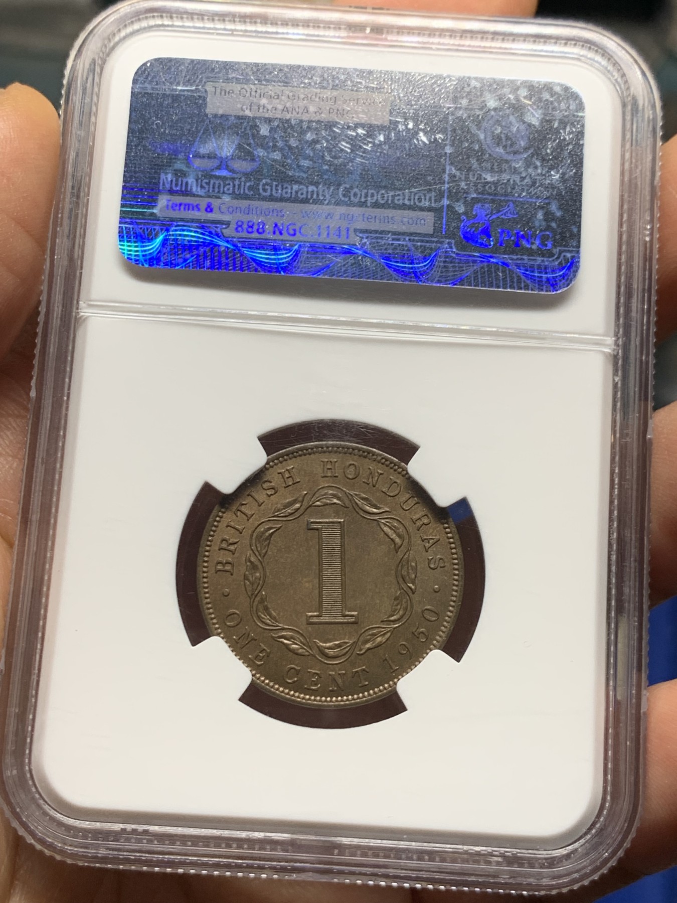 《竞宝斋》第235场-周日，周一，周二，周三 疯狂4连拍 (全场包邮) NGC  MS65BN 1950年英属洪都拉斯1分铜币    冠军分