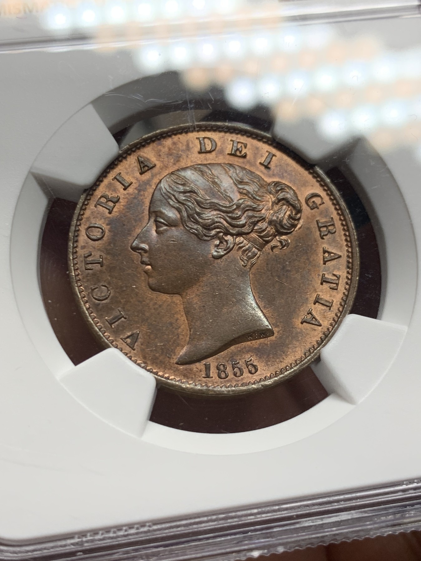 《竞宝斋》第235场-周日，周一，周二，周三 疯狂4连拍 (全场包邮) NGC  MS63BN 1855年英国1/2便士铜币 小维头像，品相一流，不要错过