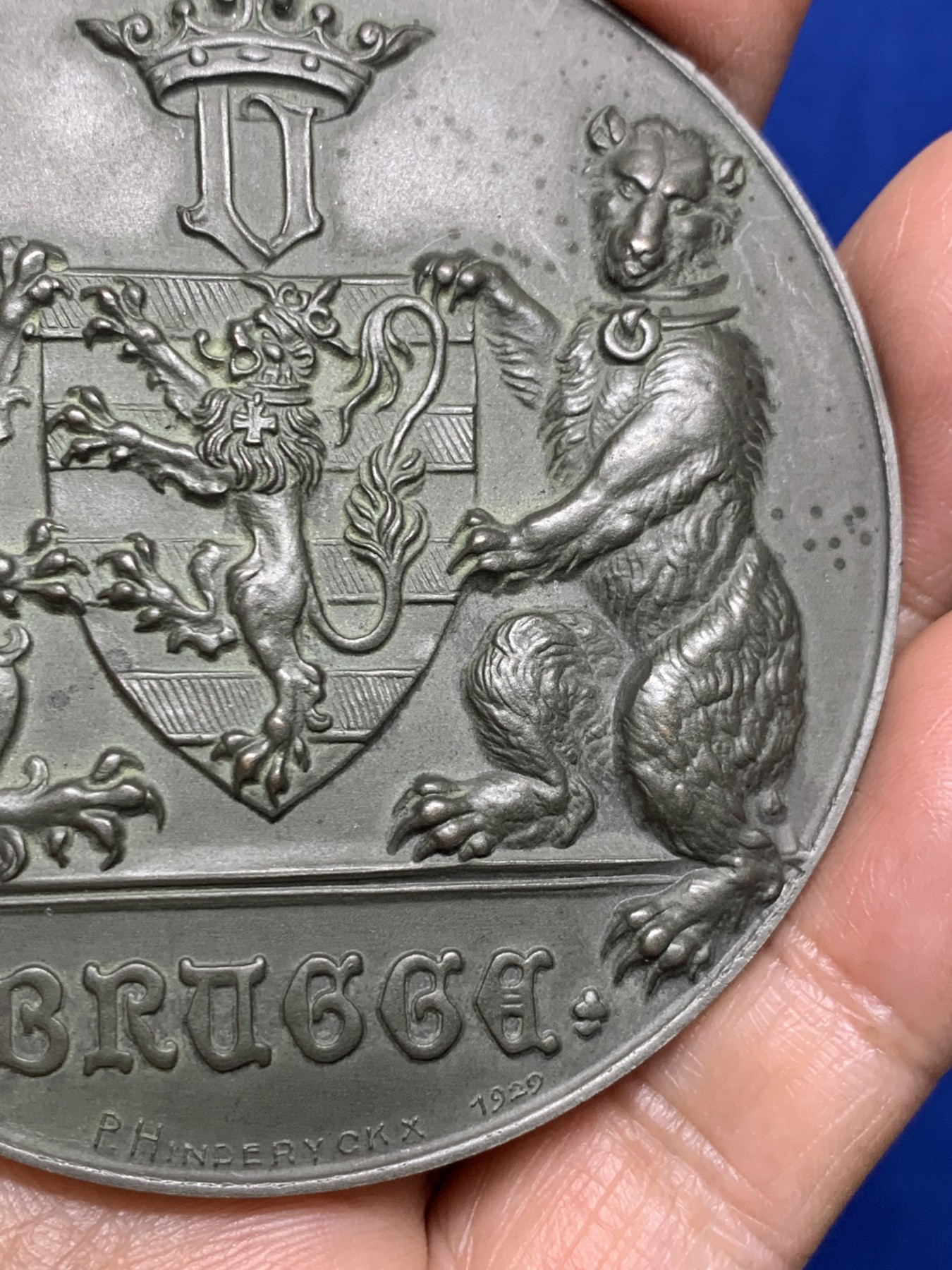 《竞宝斋》第235场-周日，周一，周二，周三 疯狂4连拍 (全场包邮) 1929 狮子与熊 纪念章 69.8mm 116克 大规格 细节见图