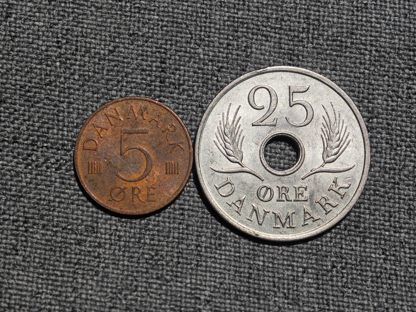 外国硬币收藏第8期 丹麦老版70年代25、5欧尔2枚