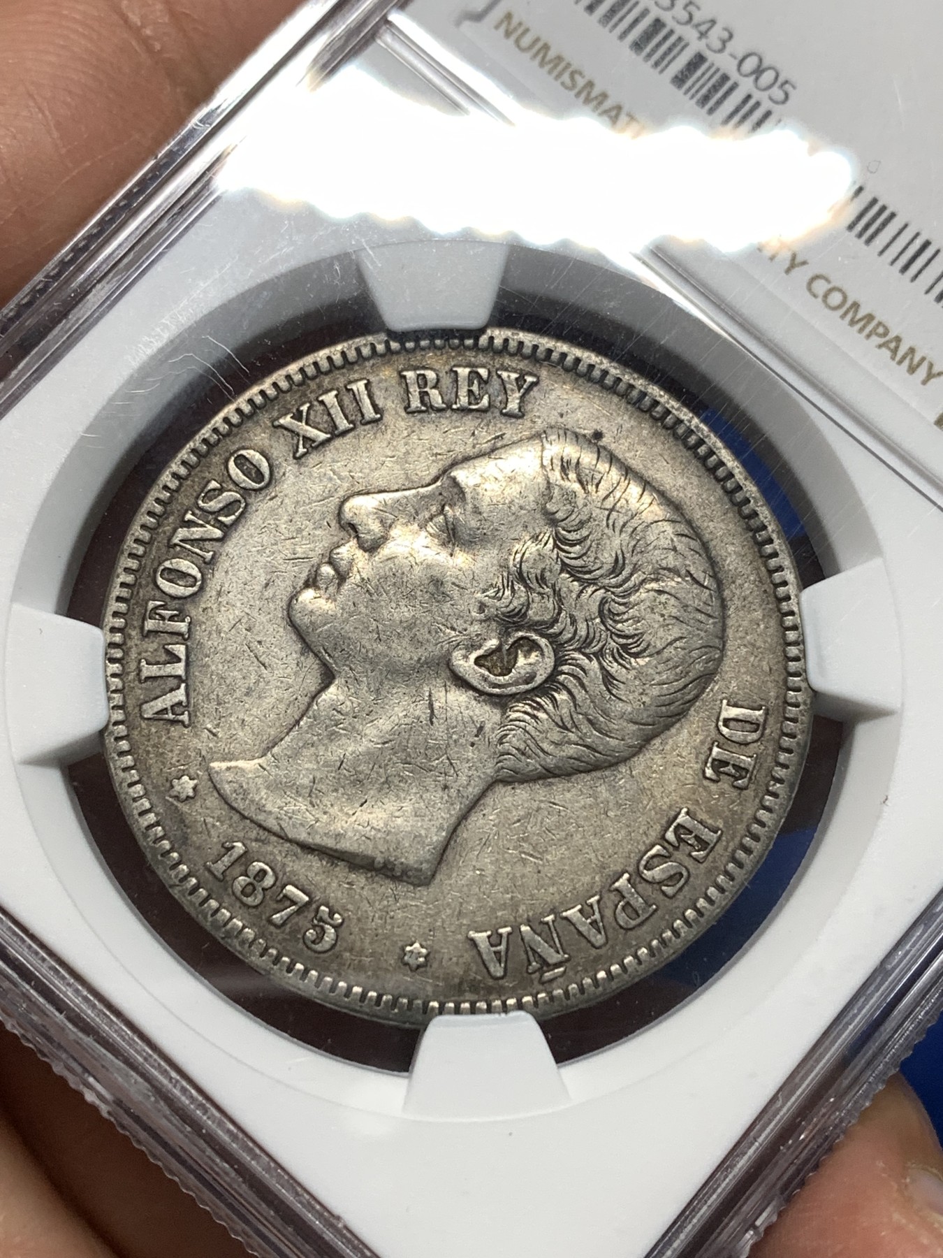 《竞宝斋》第235场-周日，周一，周二，周三 疯狂4连拍 (全场包邮) NGC-XF45，西班牙1875（75）年阿方索十二世5比塞塔银币，通货好品