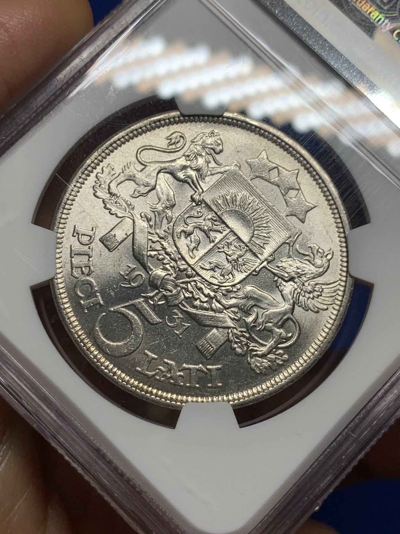 《竞宝斋》第235场-周日，周一，周二，周三 疯狂4连拍 (全场包邮) NGC-MS62 拉脱维亚1931年谷物女神5拉特纪念银币 光度非常好 感觉低评