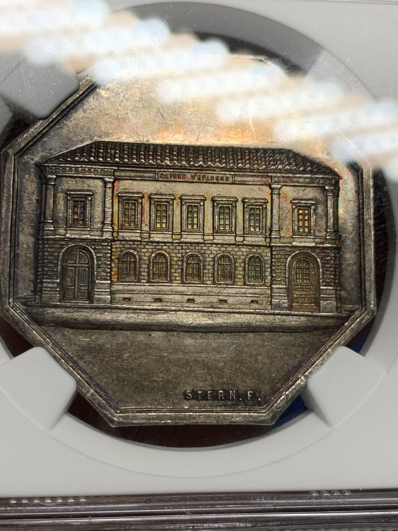 《竞宝斋》第237场- 周日，周一，周二，周日 疯狂4连拍 (全场包邮) NGC-MS61 法国八角银质代币，波尔多储蓄银行，大房子