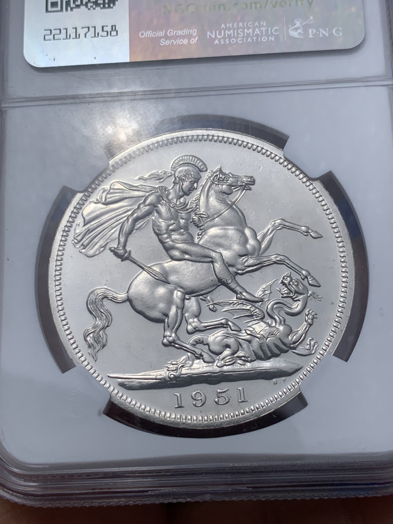 《竞宝斋》第235场-周日，周一，周二，周三 疯狂4连拍 (全场包邮) NGC PL63 英国1951年乔治六世克朗 最后的镍马剑