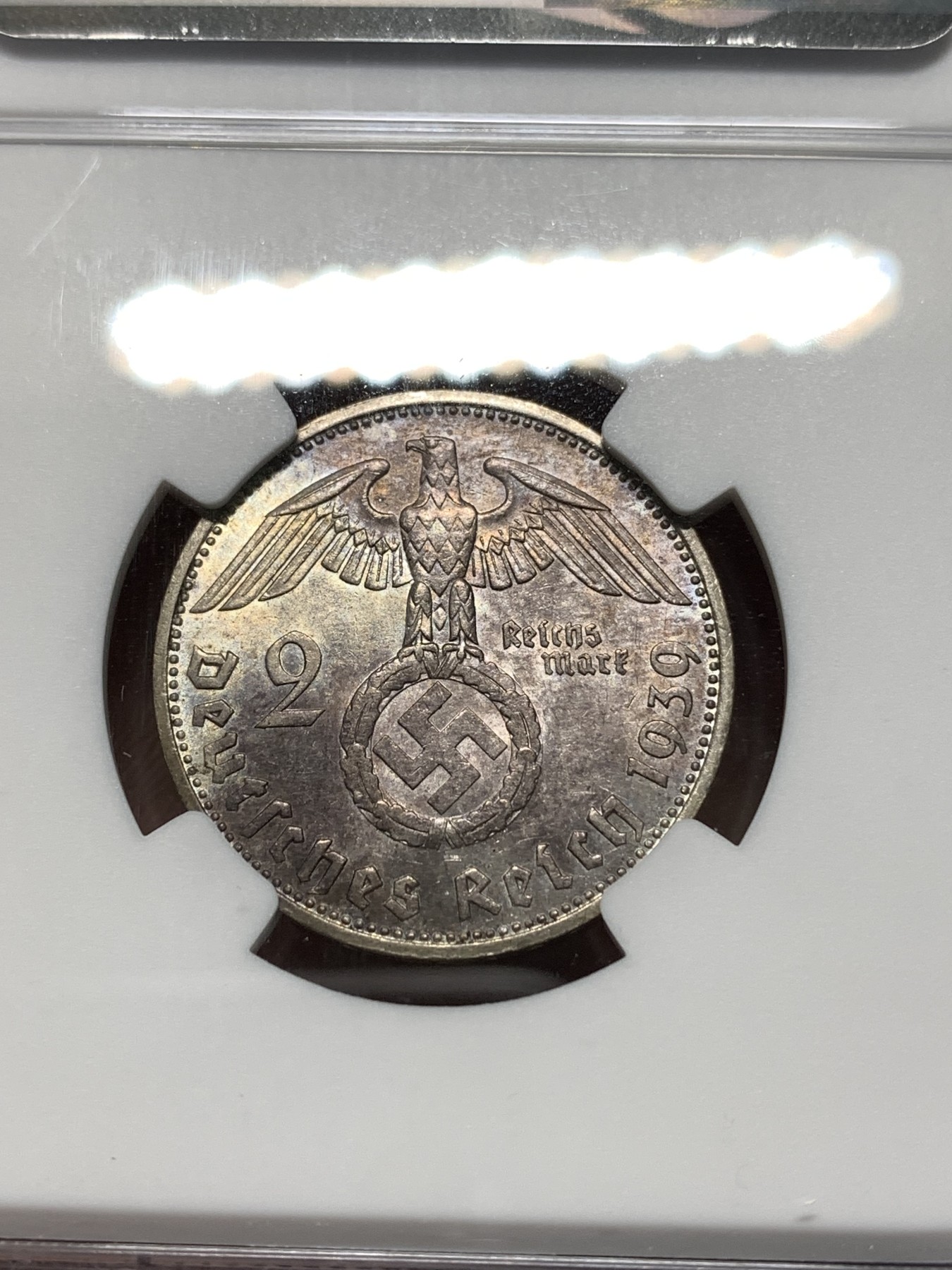 《竞宝斋》第235场-周日，周一，周二，周三 疯狂4连拍 (全场包邮) NGC MS62 德国1939年F版兴登堡2马克银币 淡紫色包浆