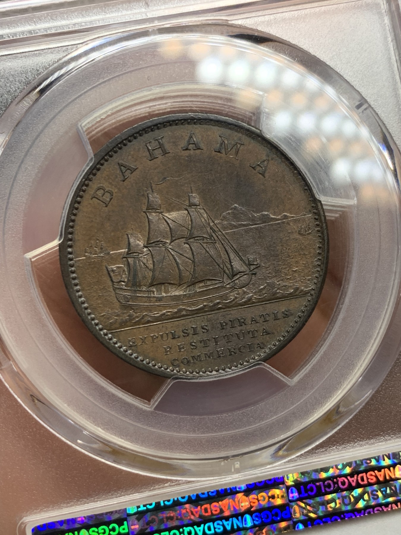 《竞宝斋》第235场-周日，周一，周二，周三 疯狂4连拍 (全场包邮) 冠军分 PCGS MS63BN 乔三 1806 巴哈马 1便士大铜币 单独年份稀缺品种 因为巴哈马人喜欢切割银币而不是铜币 所以后续没有发行