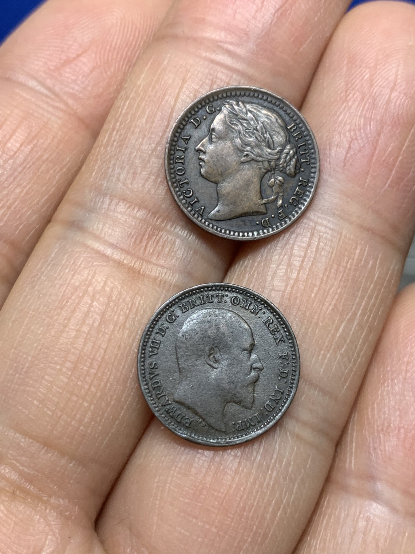 《竞宝斋》第235场-周日，周一，周二，周三 疯狂4连拍 (全场包邮) 两枚一组 1902年英国爱德华七世1/3法新+1884年英国维多利亚1/3法新