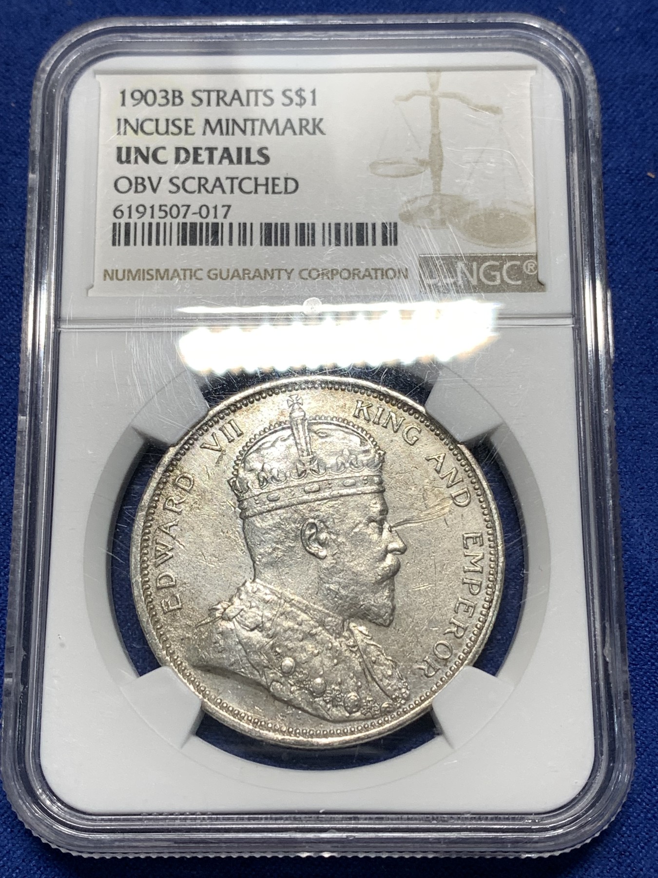 《竞宝斋》第235场-周日，周一，周二，周三 疯狂4连拍 (全场包邮) NGC  UNCD   1903年英属海峡大样 爱七壹圆银币 细节还不错