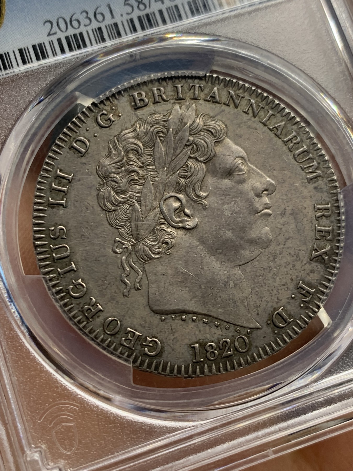 《竞宝斋》第235场-周日，周一，周二，周三 疯狂4连拍 (全场包邮) PCGS-AU58  英国 1820年 1克朗 乔三马剑 银币