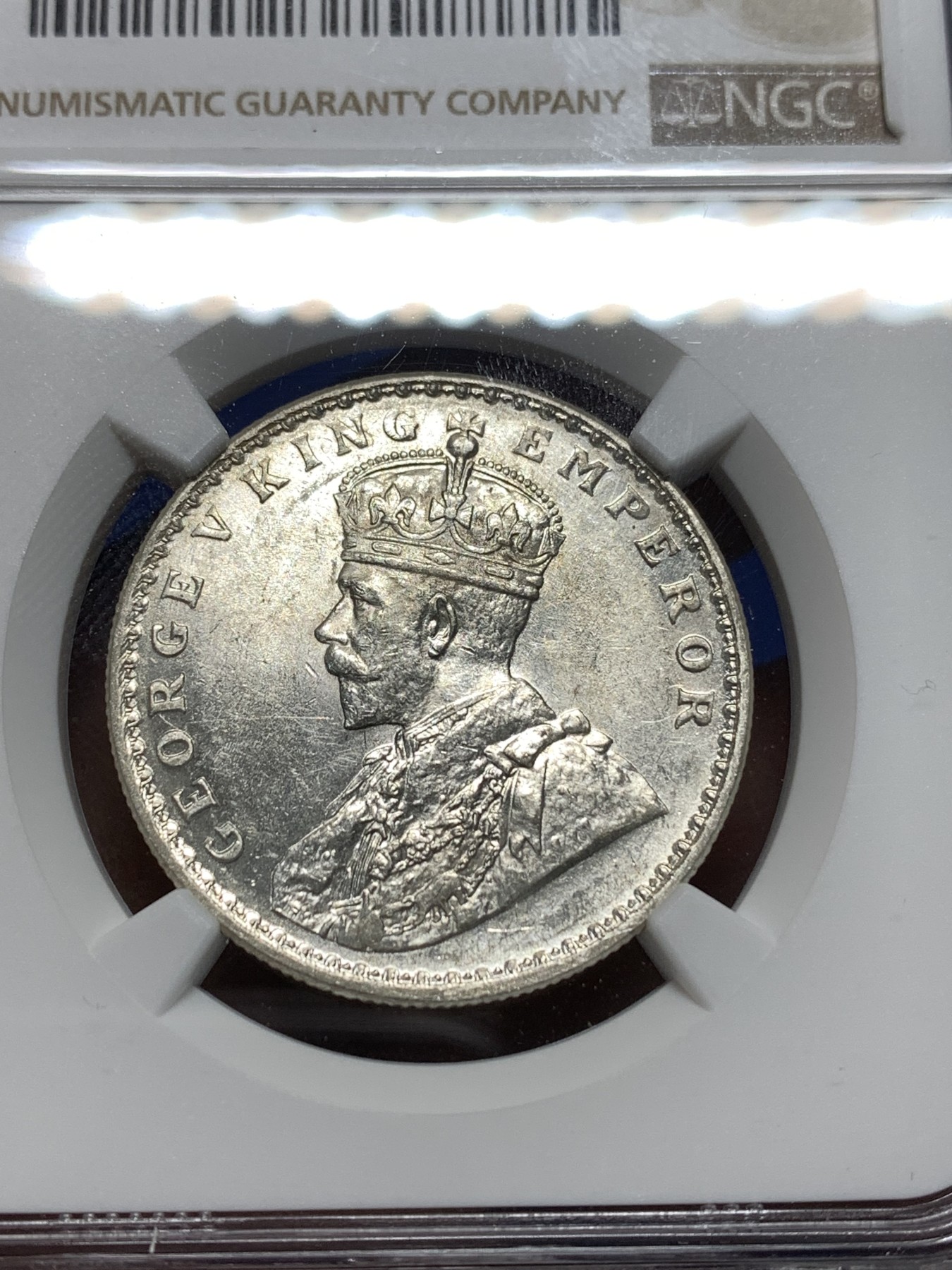 《竞宝斋》第235场-周日，周一，周二，周三 疯狂4连拍 (全场包邮) NGC AU58 英属印度 1918年 C版 乔五 1卢比银币