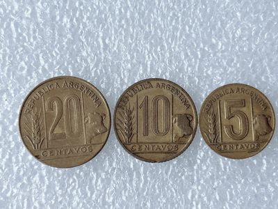 第一海外回流一元起拍收藏 散币场 第59期 - 阿根廷40年代奶牛版5-10-20分3枚组铜币
