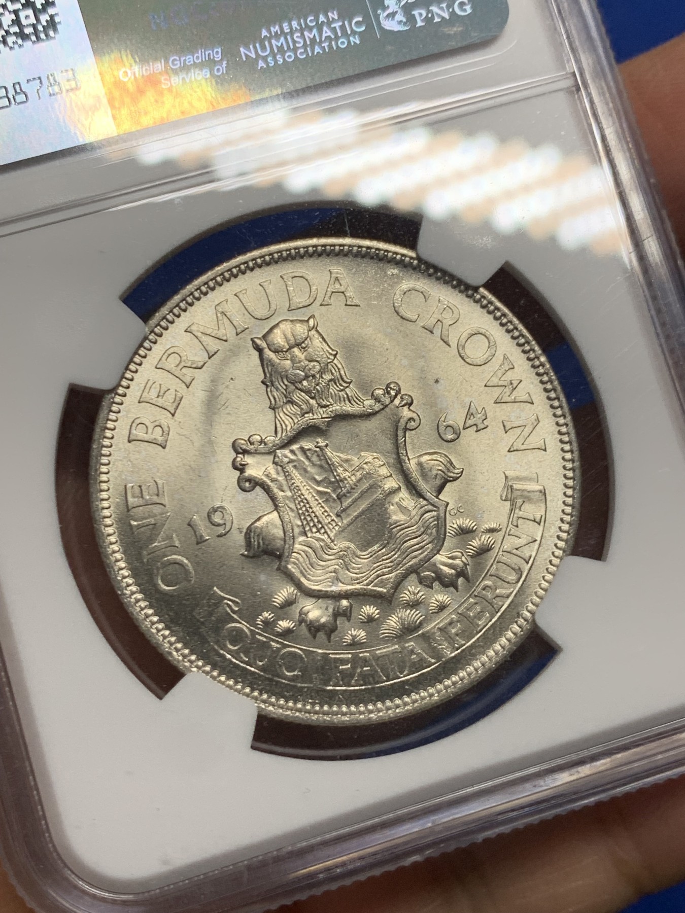 《竞宝斋》第235场-周日，周一，周二，周三 疯狂4连拍 (全场包邮) NGC-MS65 百慕大1964年伊丽莎白二世1克朗银币 上海严评 顶级高分