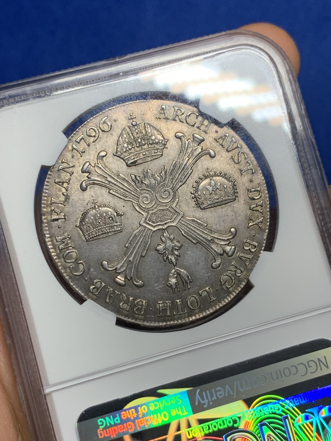 《竞宝斋》第235场-周日，周一，周二，周三 疯狂4连拍 (全场包邮) NGC MS62 神圣罗马帝国1796末代皇帝弗朗茨二世尼德兰大泰勒。A厂维也纳铸造，打制的非常好的一颗。包浆光泽一流，62分中的佼佼者。63的前几天美国拍了1.1w多人民币