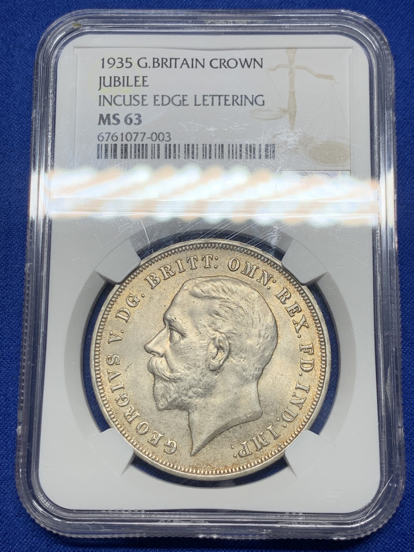 《竞宝斋》第235场-周日，周一，周二，周三 疯狂4连拍 (全场包邮) NGC MS63 英国 1935年 乔治五世木马剑1克朗银币 淡彩包浆 不错