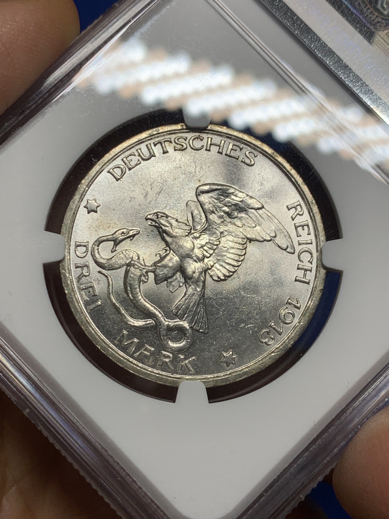 《竞宝斋》第235场-周日，周一，周二，周三 疯狂4连拍 (全场包邮) NGC-MS63 德国 普鲁士 1913年 普法战争胜利3马克银币