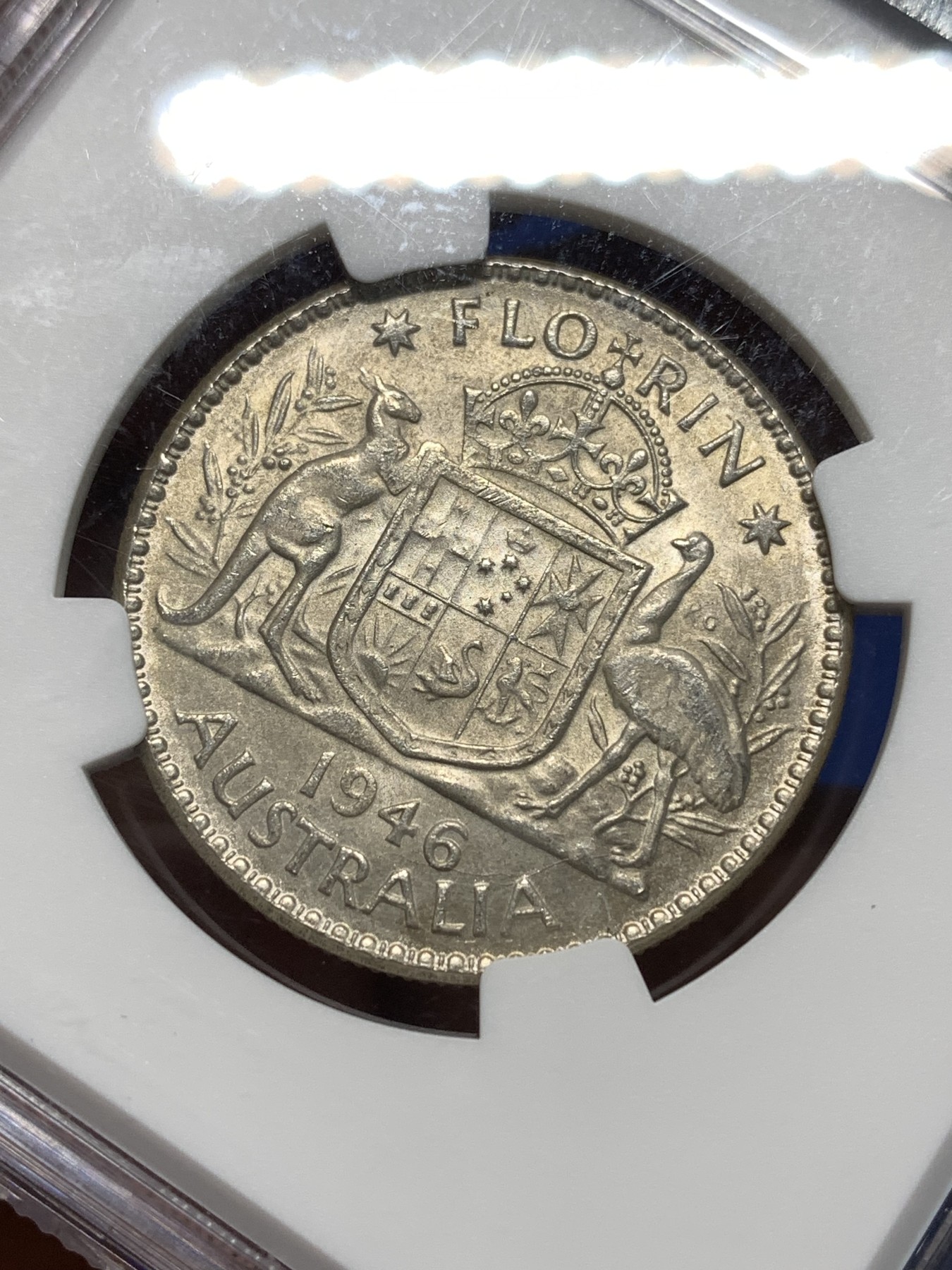 《竞宝斋》第235场-周日，周一，周二，周三 疯狂4连拍 (全场包邮) NGC  MS64   1946年英属澳大利亚2先令银币