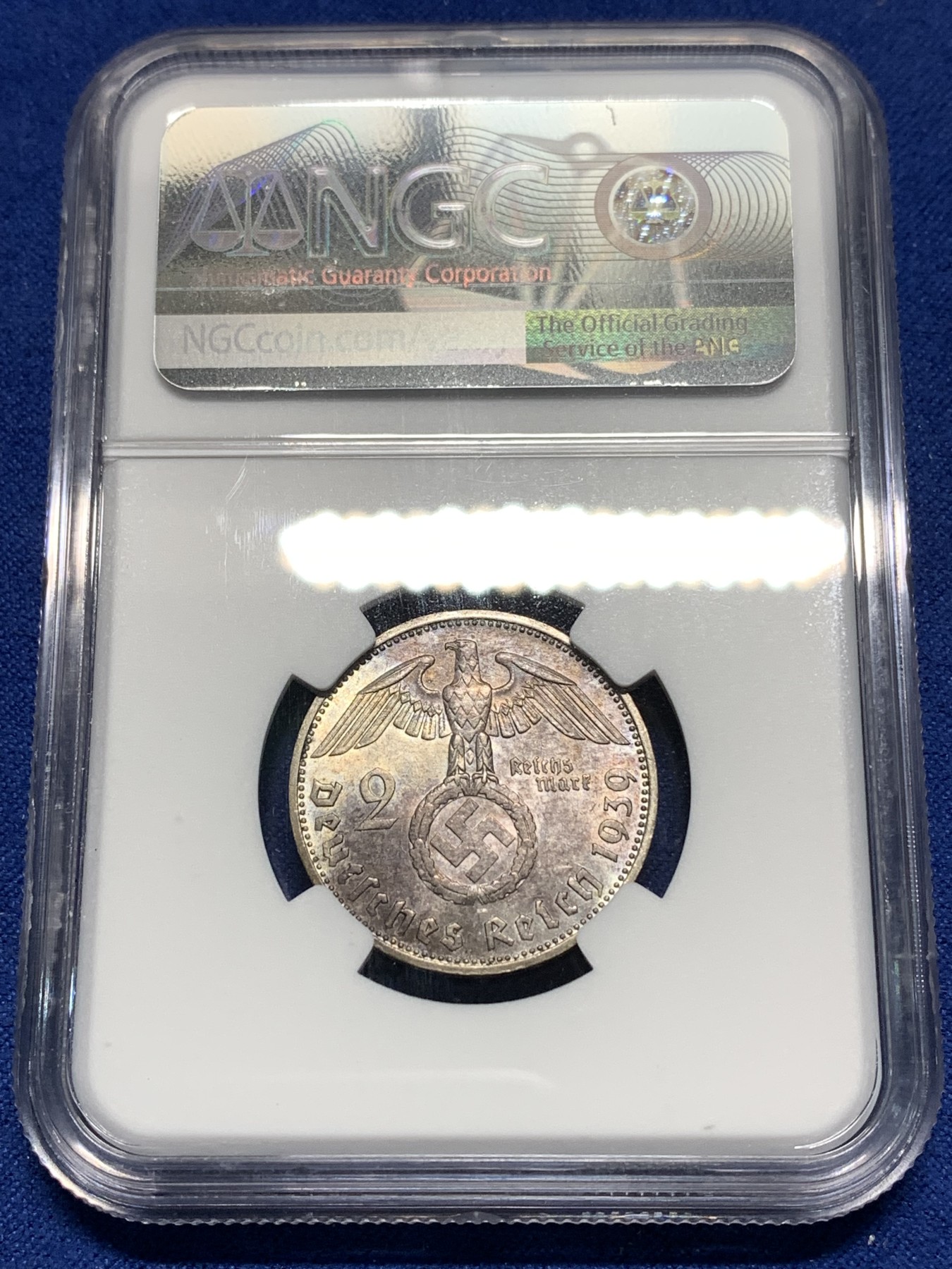 《竞宝斋》第235场-周日，周一，周二，周三 疯狂4连拍 (全场包邮) NGC MS62 德国1939年F版兴登堡2马克银币 淡紫色包浆