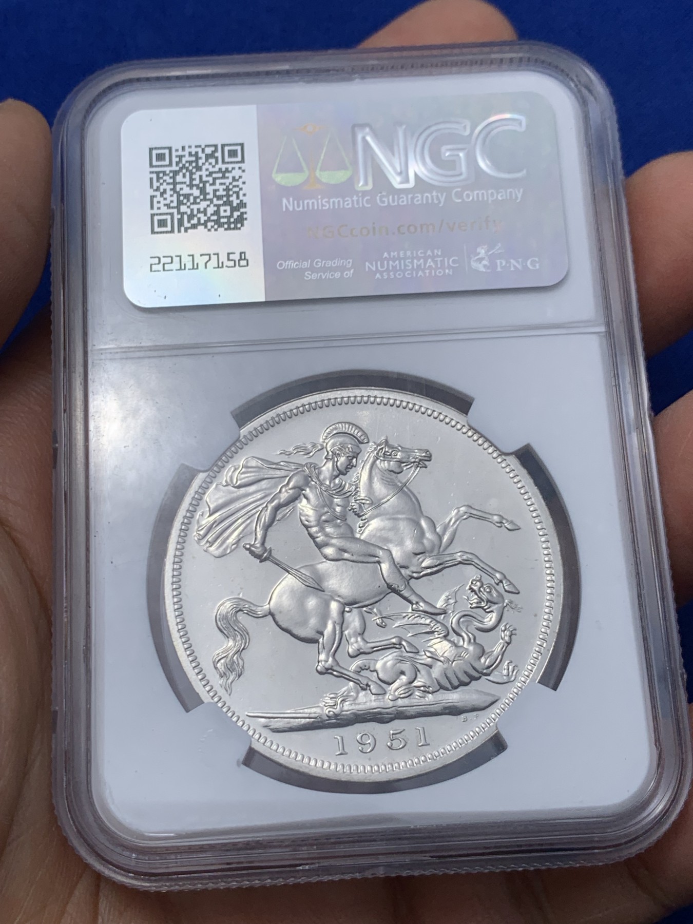 《竞宝斋》第235场-周日，周一，周二，周三 疯狂4连拍 (全场包邮) NGC PL63 英国1951年乔治六世克朗 最后的镍马剑