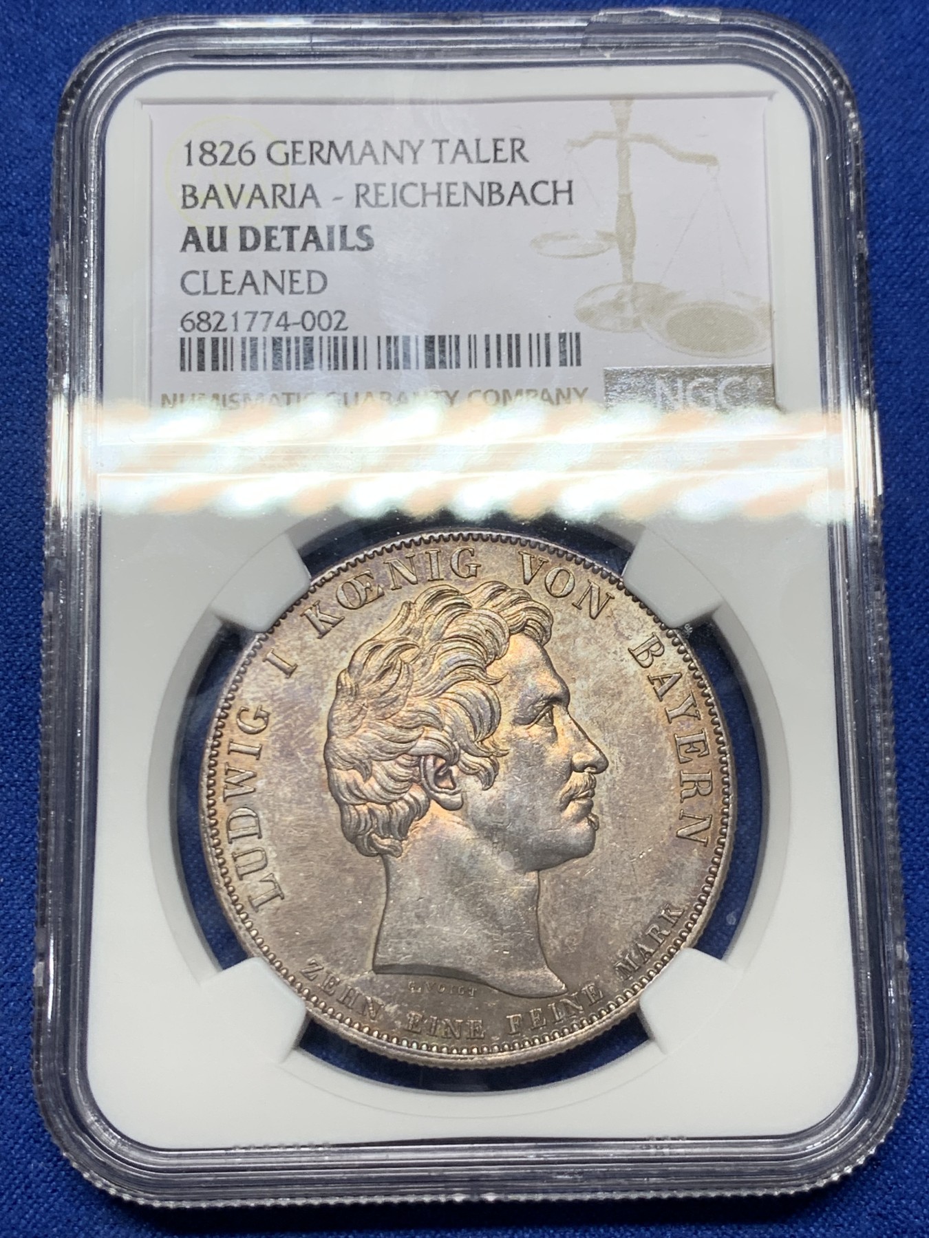 《竞宝斋》第235场-周日，周一，周二，周三 疯狂4连拍 (全场包邮) NGC AU 德国 1826 巴伐利亚 赖兴巴赫和弗劳恩霍夫 泰勒大银币底板光好带彩