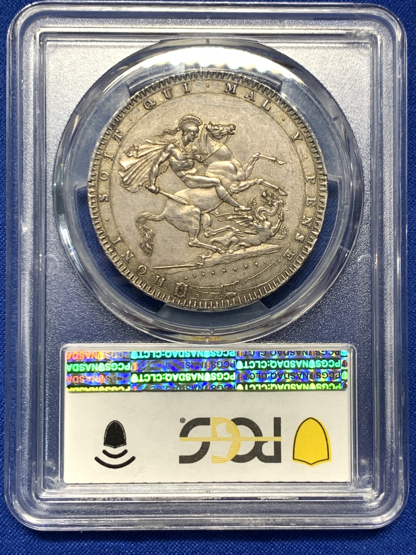 《竞宝斋》第235场-周日，周一，周二，周三 疯狂4连拍 (全场包邮) PCGS-AU58  英国 1820年 1克朗 乔三马剑 银币