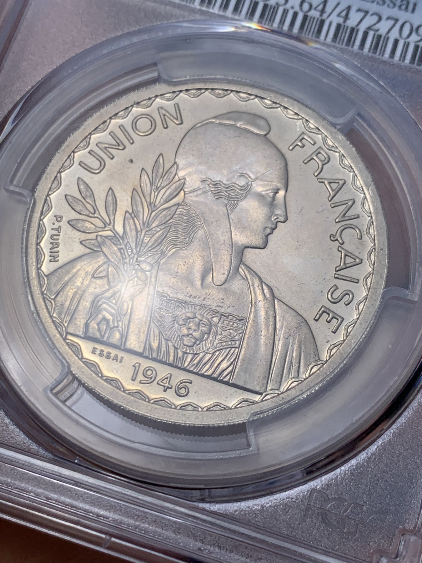 《竞宝斋》第235场-周日，周一，周二，周三 疯狂4连拍 (全场包邮) PCGS SP64 法属印支 1946年ESSAI坐洋1皮阿斯特样币镍币，原光高分好品