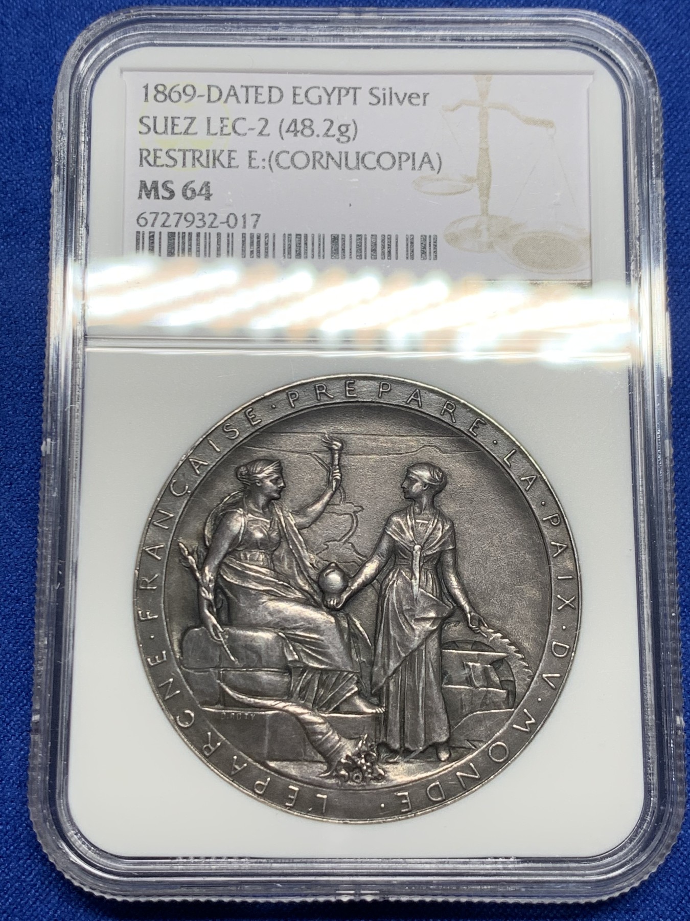 《竞宝斋》第235场-周日，周一，周二，周三 疯狂4连拍 (全场包邮) NGC MS64 罗蒂版苏伊士运河银章加厚版48.2g 高分深包浆